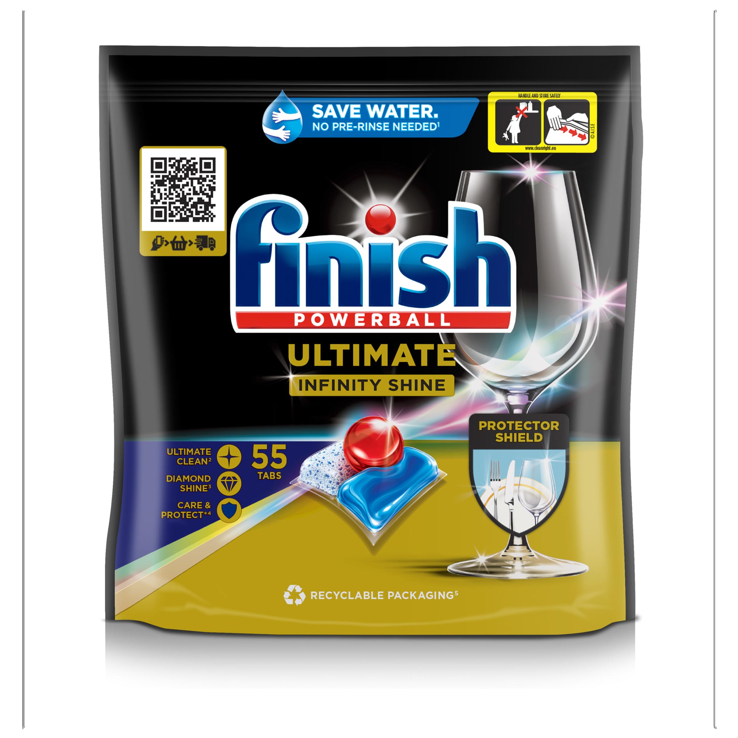 Finish Ultimate Infinity Shine Dishwasher Tablets Bulk, Scent : Fresh, Size : 55 Dishwasher tabs, For Ultimate Clean and Diamond Shine