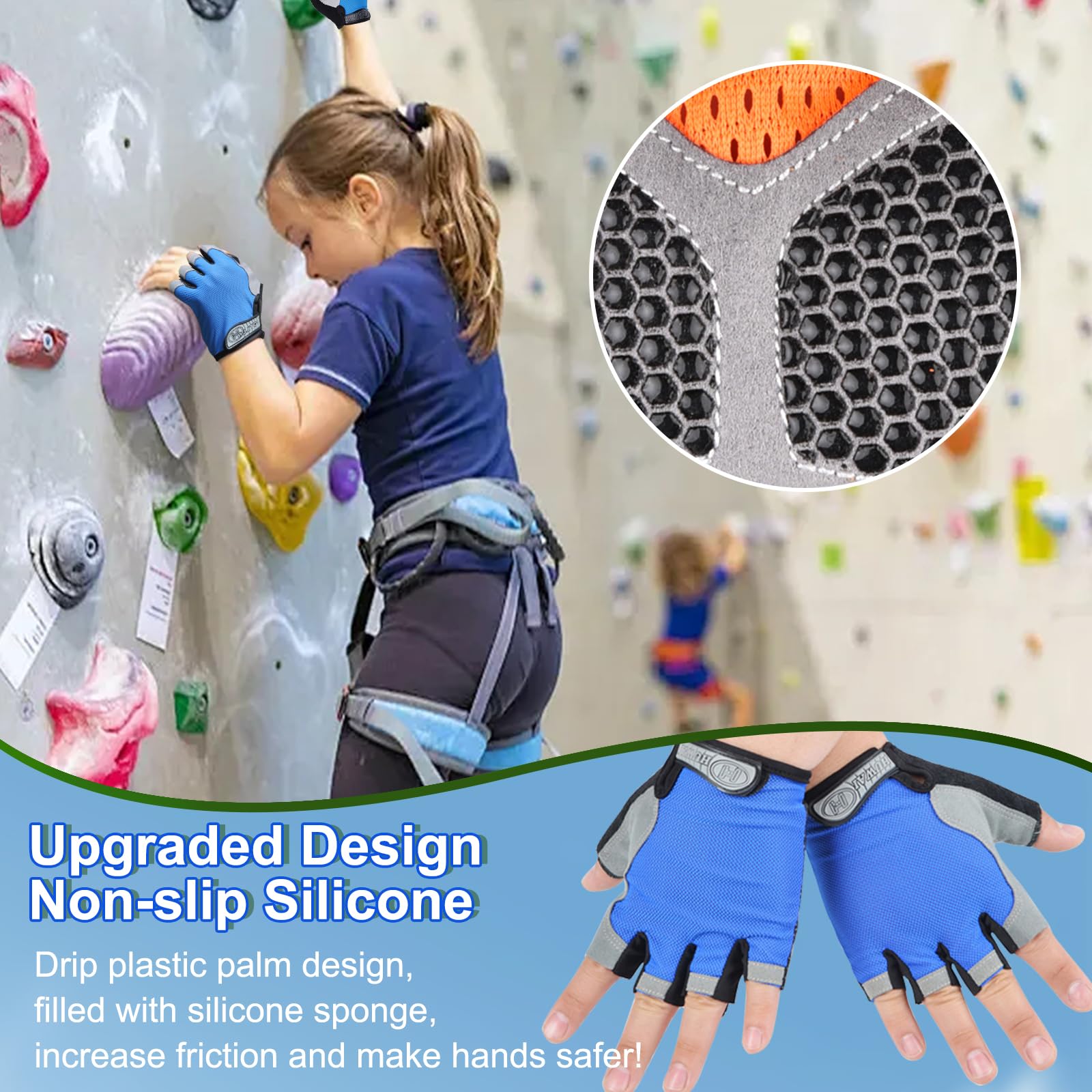 CubePlug Kids Boy Girl Cycling Climing Half Finger Gloves GEL Padded BMX Bike Fingerless [SPI] (S, Navy)