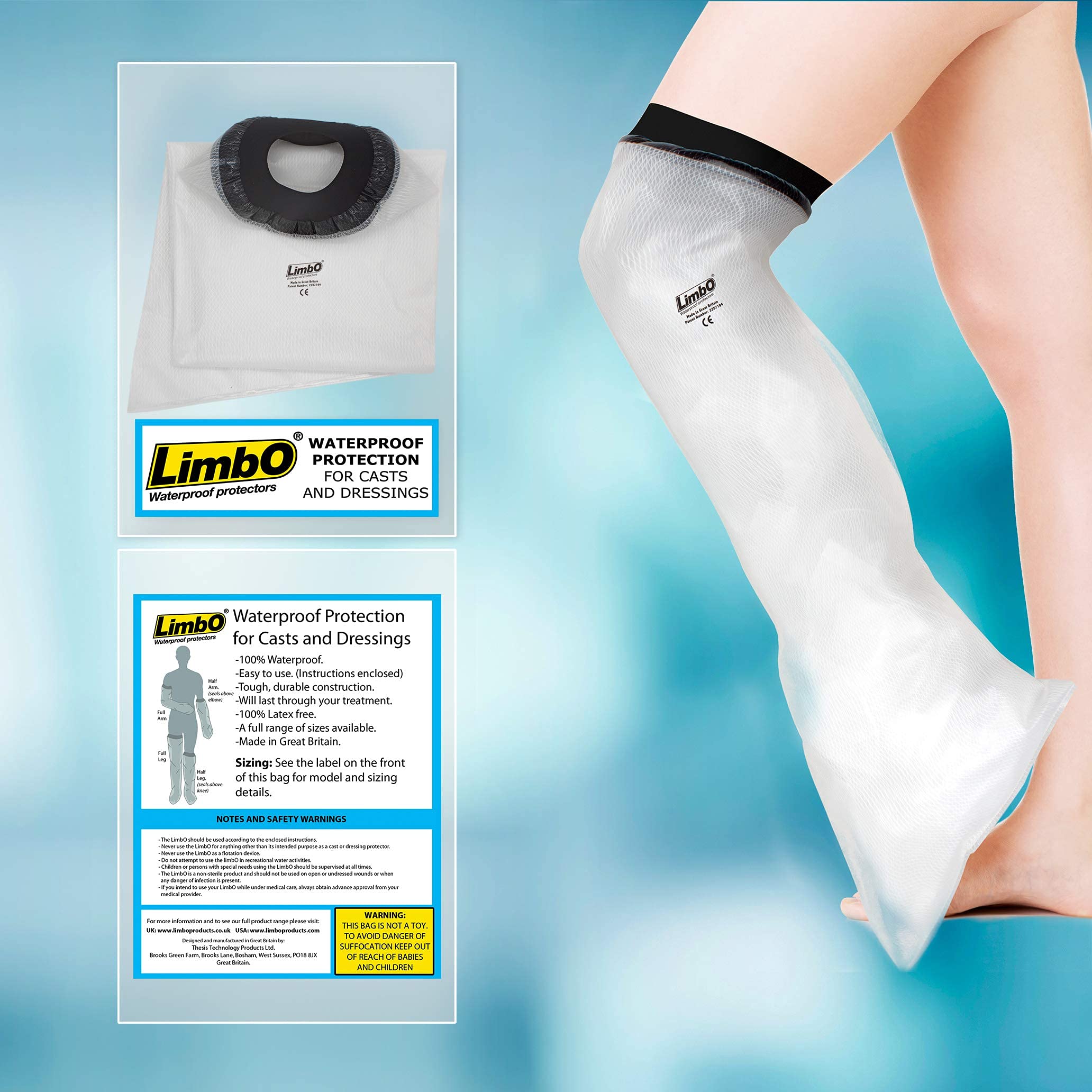 LimbO Waterproof Protectors Cast and Dressing Cover - Adult Half Leg (M80S: 41-54 cm Above Knee Circ. (Under 5’5))