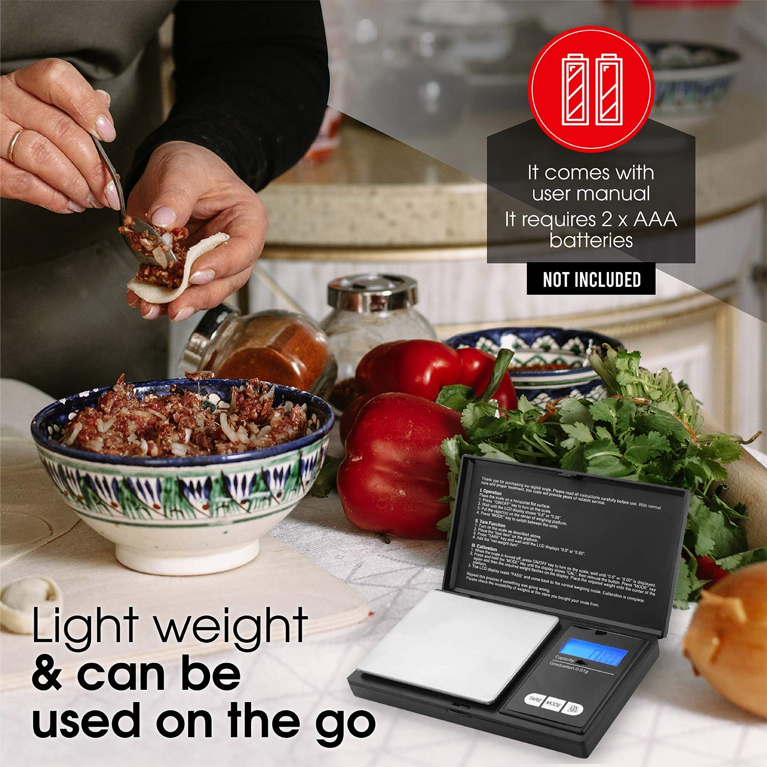 Digital Scales, Kitchen Scales Digital, Pocket Scales, 0.01g x 500g, Food Scale LCD Display, Jewellery Scales Weighing Scales Kitchen by New Horrizon