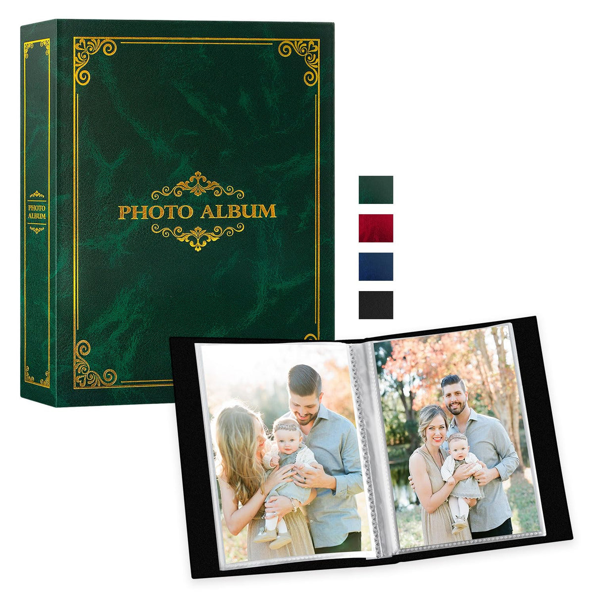 Lanpn Small Photo Album 6x4 2 Packs, Each Pack holds 50 Pictures, Traditional Classic Slip in Pockets Mini Top Loading Photo Book for Portrait Only 10x15cm Picture Green