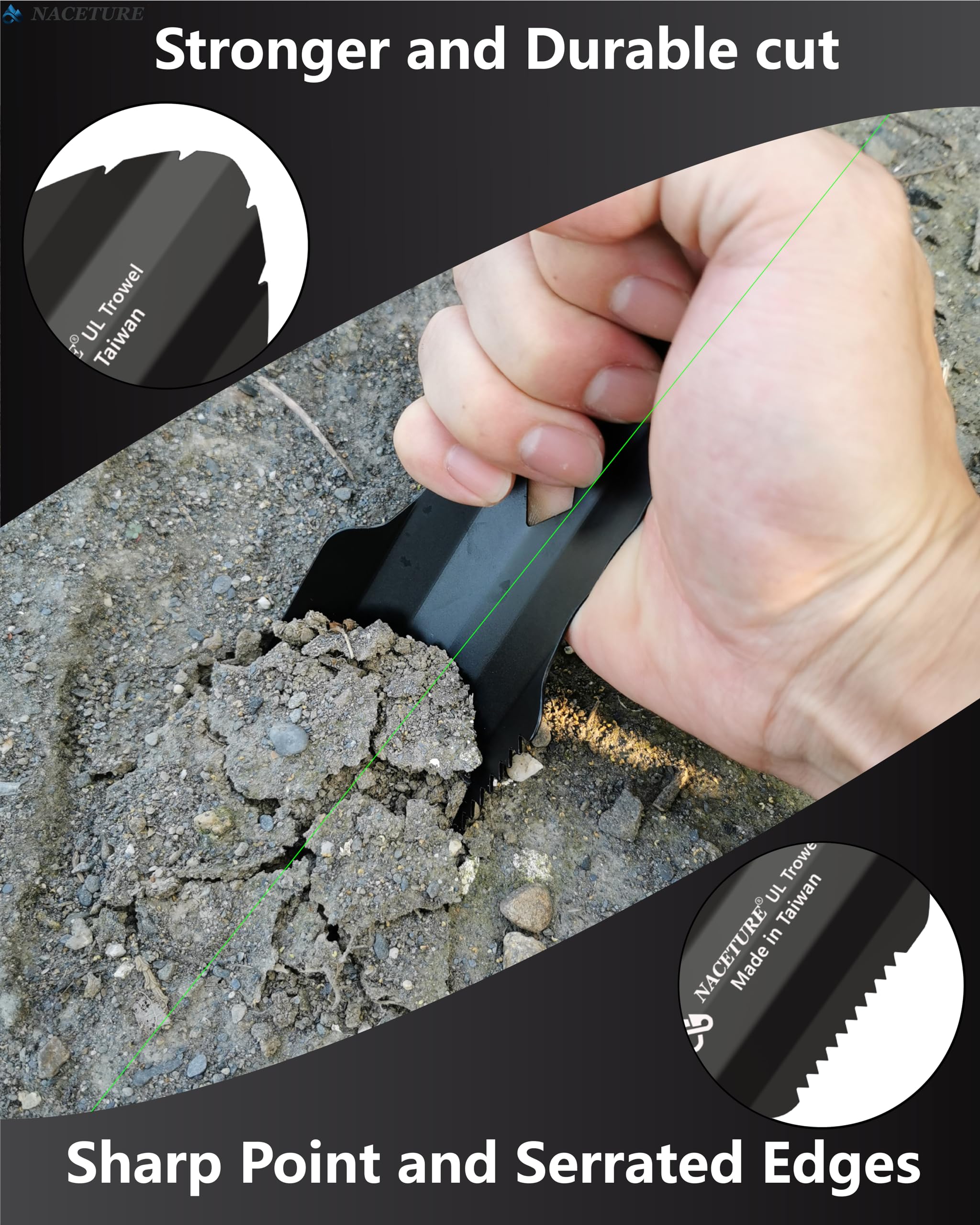 NACETURE Ultralight Backpacking Trowel Aluminum Shovel Small Potty Multitool with Longer Handle Design Essential for Hiking, Camping and Survival Bags (Sliver) (Black)