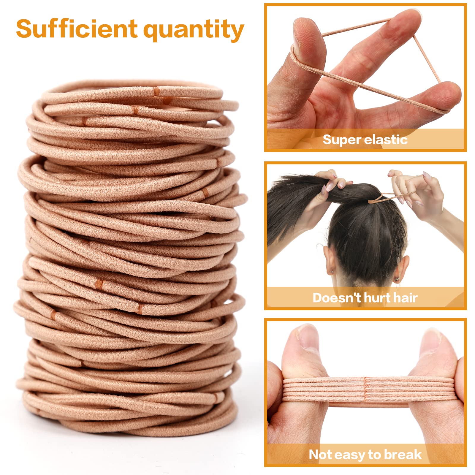 HXC 100pcs Elastic Hair Bobbles Khaki, 2mm Thin Elastic Hair Bands Small Hair Bobbles Elastic Hair Bands for Kids Soft Hair Bands withou Metal Elastic Ponytail Holder