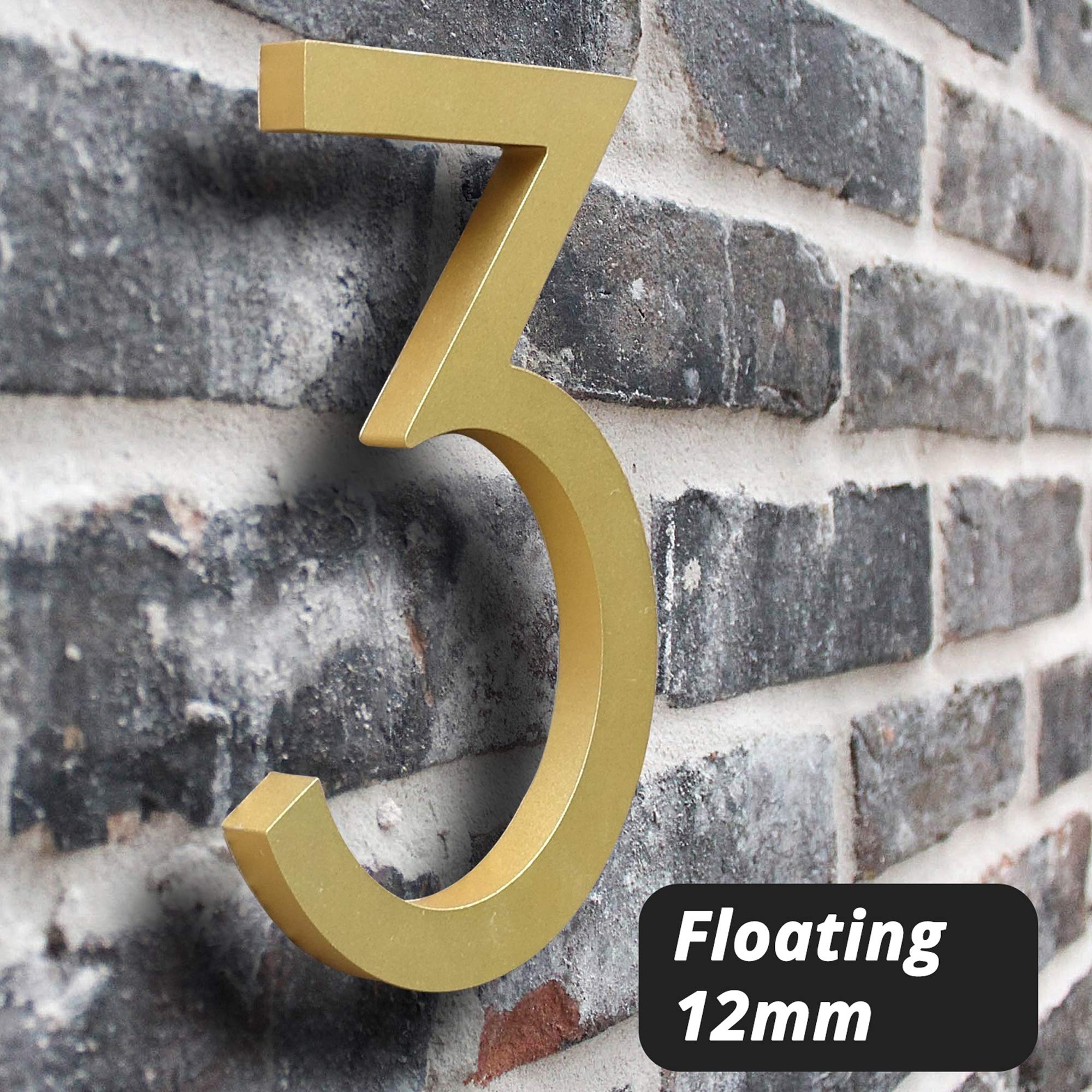 HASWARE Floating House Number 4 inch Stylish Door Numbers Alphabet Plaque Street Home Address Numerals (Small 5, Golden)