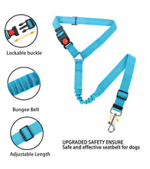 Dog Car Seat Belt, Restraint Adjustable with Elastic Bungee Buffer Headrest for Vehicle, 360° Swivel Carabiner Nylon Pet Safety Seat Belts Heavy Duty Car Harness for Dogs (Sky Blue, Headrest type)