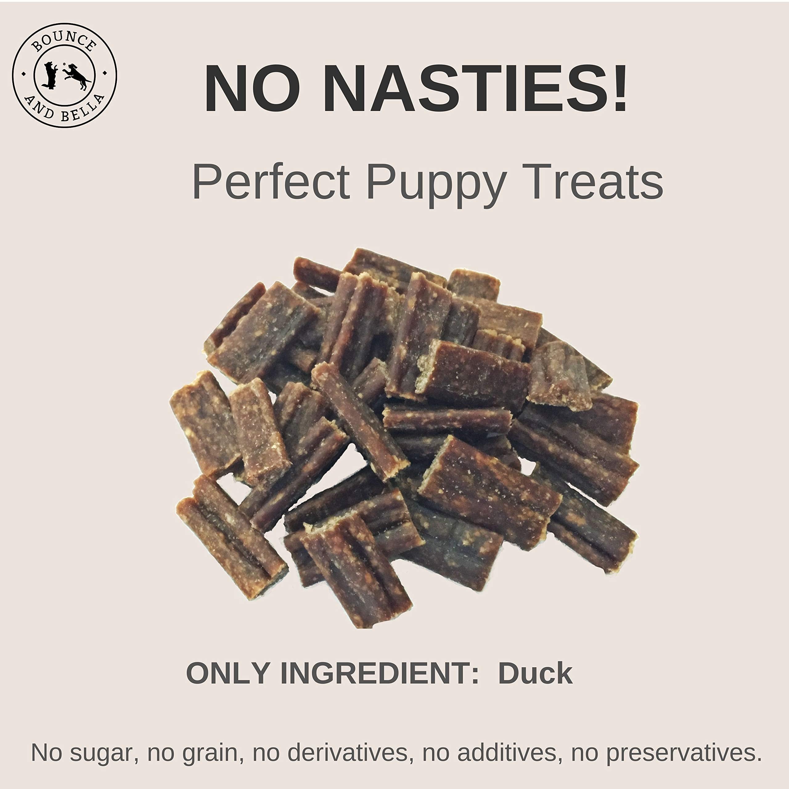 Bounce and Bella Pure Duck Nibbles - Perfect Puppy Treats from 8 Weeks – Just One Ingredient – Natural, Hypoallergenic Grain Free Dog Treats with No Nasties (100g per pack)