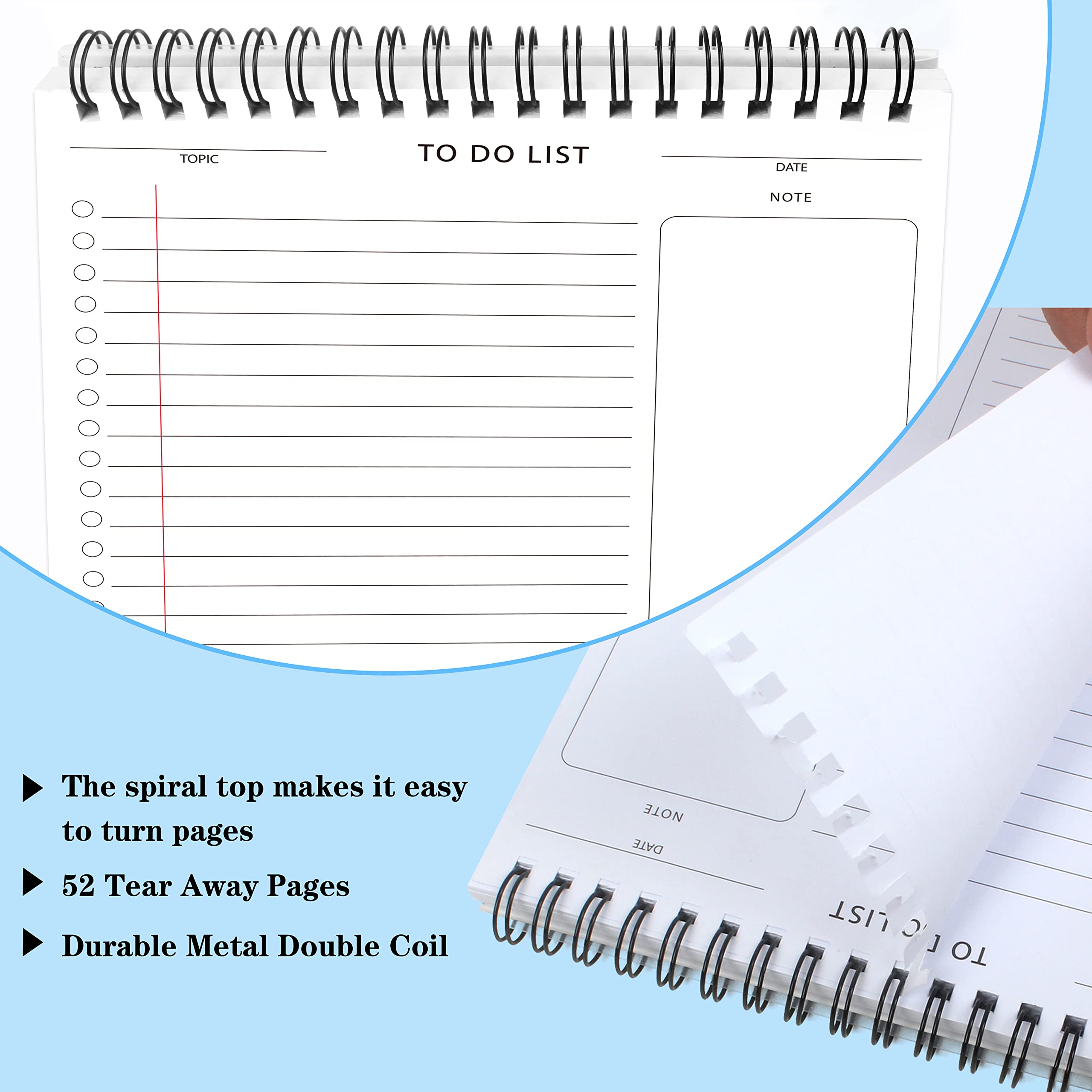 To Do List Pad - Daily Planner Notepad Undated 52 Sheets Tear Off, 6.5 inches x 9.8 inches Planning Pad Check List Productivity Notepad for Work, Office, School Supplies