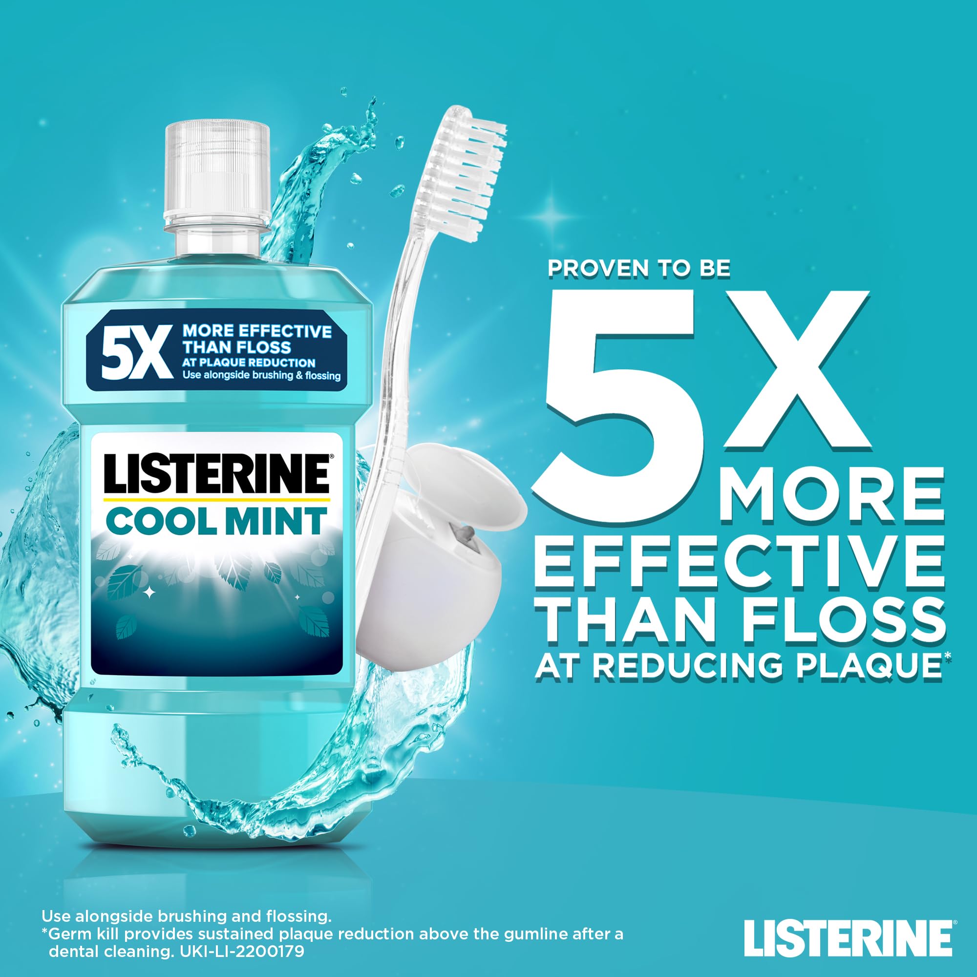 Listerine Cool Mint Mouthwash (1000ml), Helps Kill Up to 99% of Germs Left after Brushing and Reduce Plaque, Mouthwash to Freshen Breath and Maintain Healthy Gums