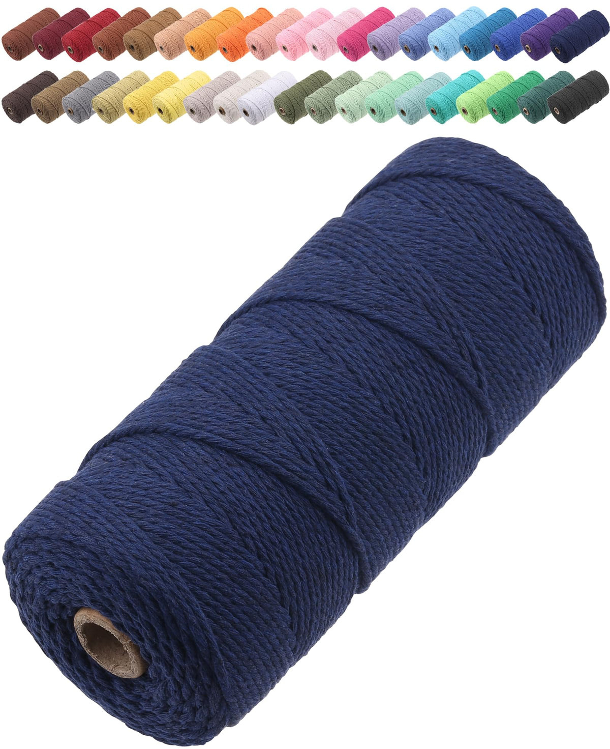 GOHOF Macrame Cord 2mm x 205m Premium Cotton Macrame Rope, 3 Strand Twisted Soft Cotton Cord, One of The Most Perfect Materials for Macrame Art, Cotton String Without Chemicals (Denim)