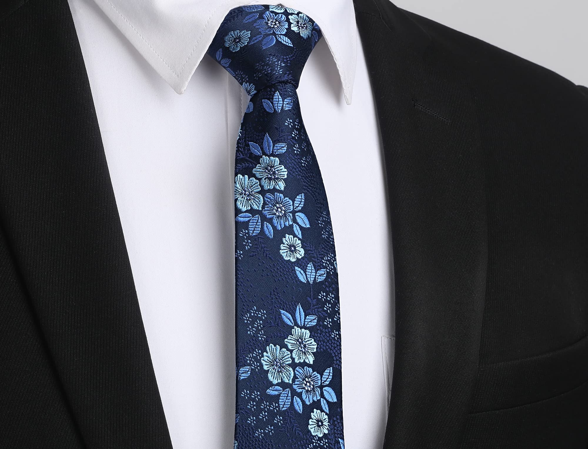 Enlision Mens Tie Slim Ties for Men Classic Blue Floral Silk Neckties for Formal Wedding Business Party 6cm