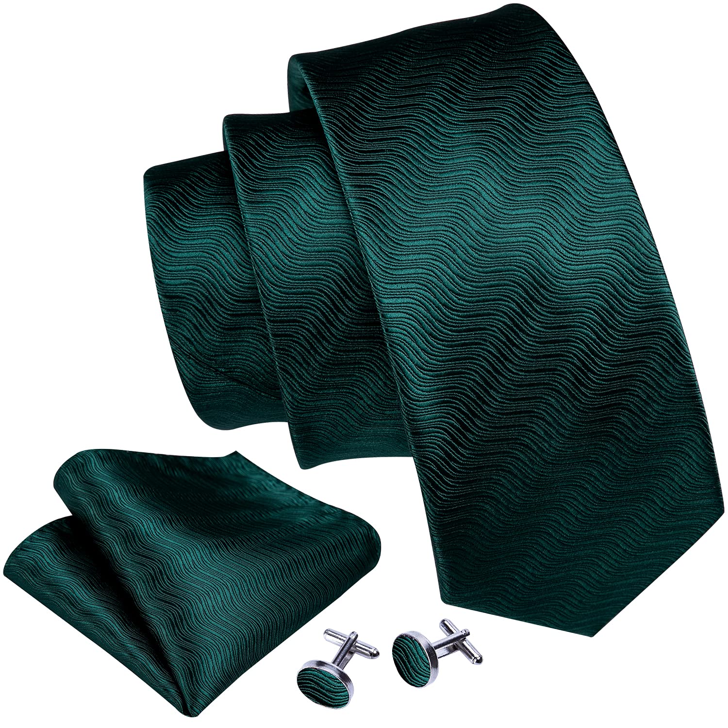 Barry.Wang Solid Green Mens Ties Designer Necktie Pocket Square Cufflinks Silk Set