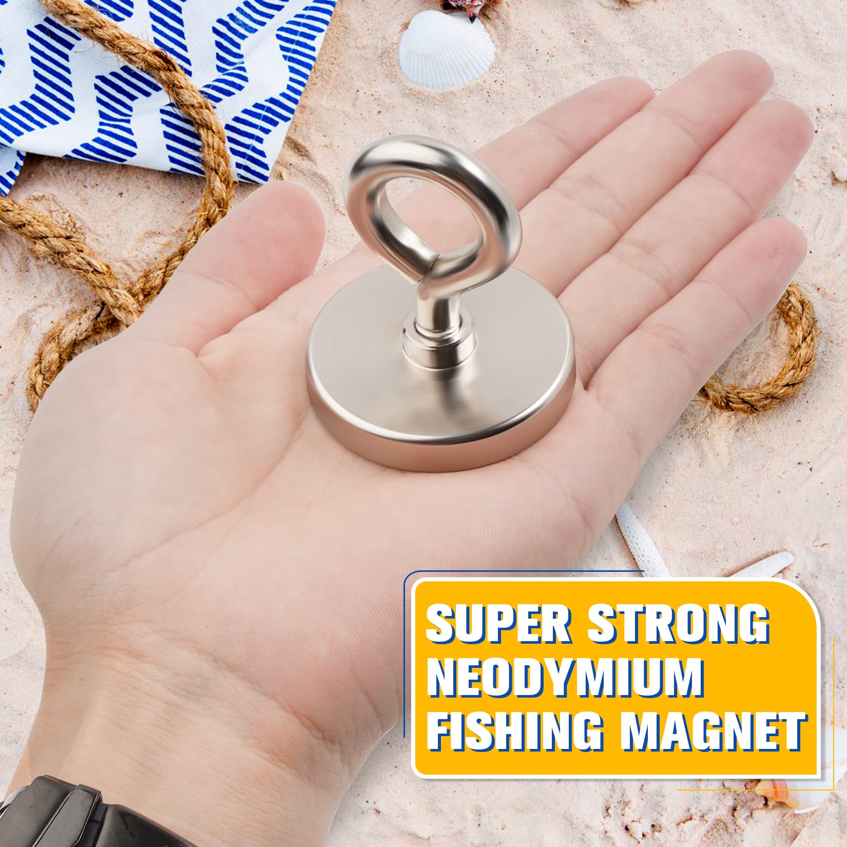 Fishing Magnets, 90 KG(200 LB) Pulling Force Strong Magnet Fishing, Neodymium Rare Earth Magnet with Lifting Eye-Bolt, Super Strong Round Magnet for Retrieving Items in Lake, Beach -1.76 inch Diameter