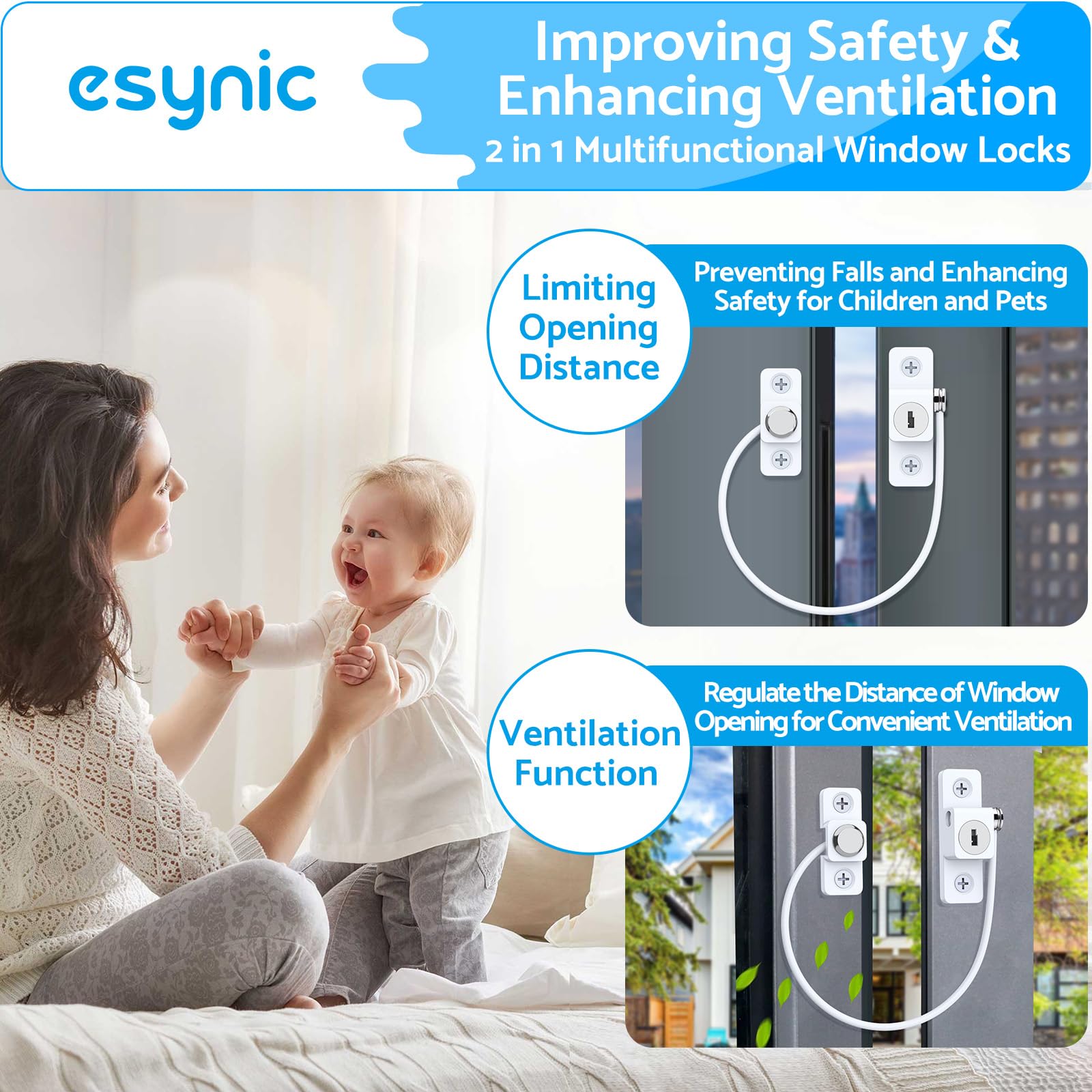 eSynic 8PCS Window Restrictor UPVC Locks for Baby Security Window Locks for Child Baby Safety Window Locks for upvc Windows with Screws Keys