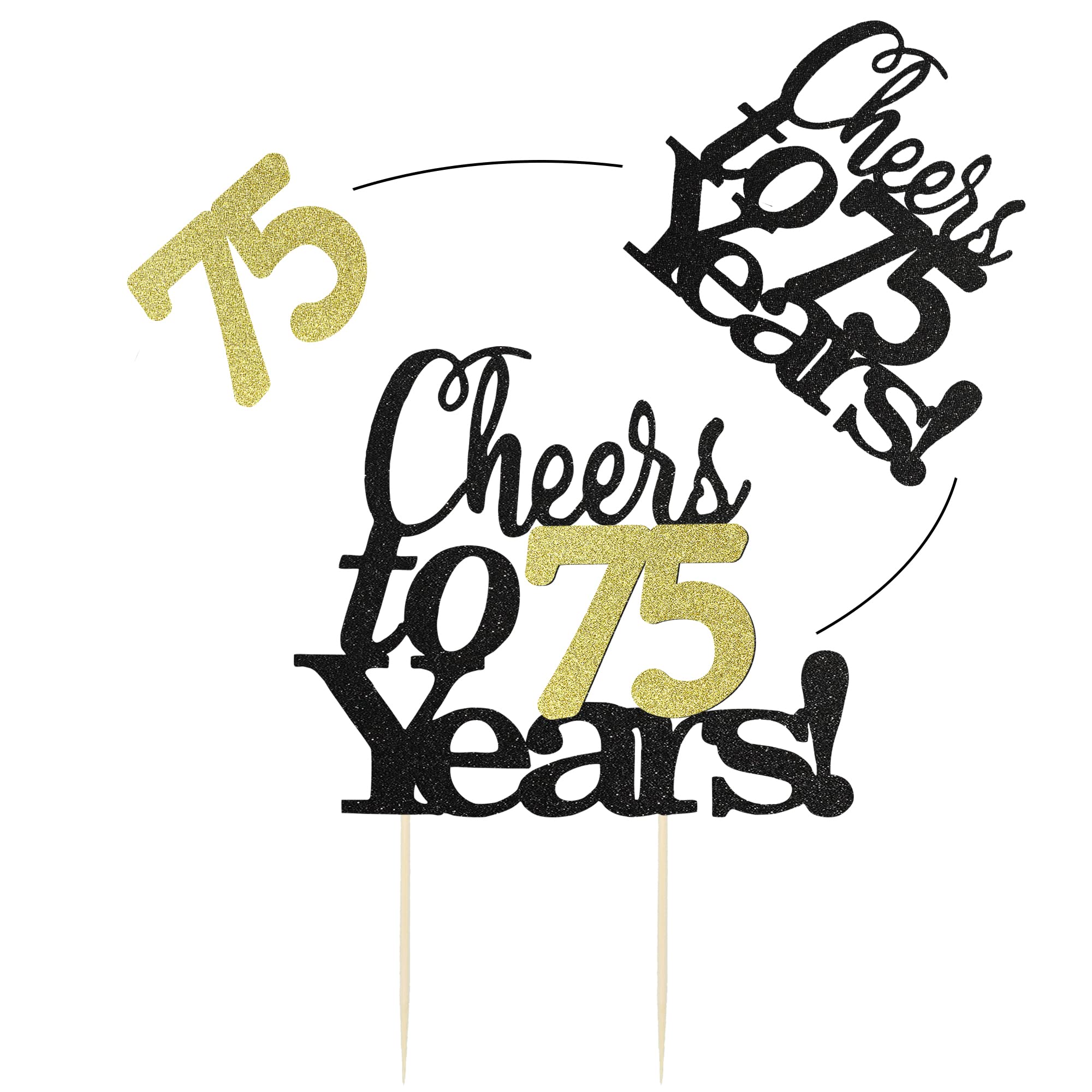 Sumerk Cheers to 75 Years Cake Topper 75th Birthday Cake Toppers Wedding Anniversary Party Decorations Supplies - 1 Pack