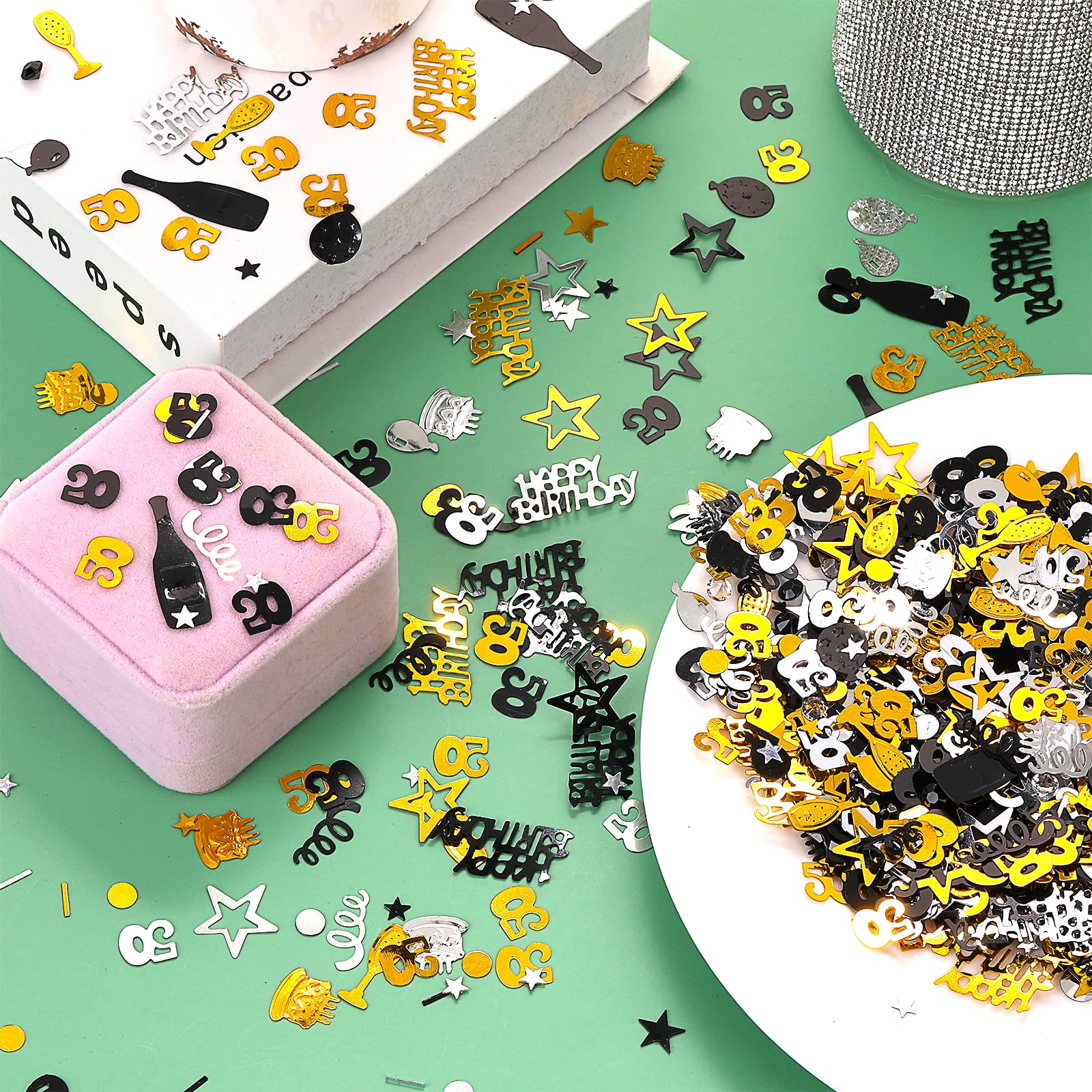 3000 Pieces Birthday Confetti Number 50 Glitter Confetti Birthday Cake Confetti Table Confetti Black Gold and Silver Party Decorations Supplies for Birthday, Anniversary (50th Style)