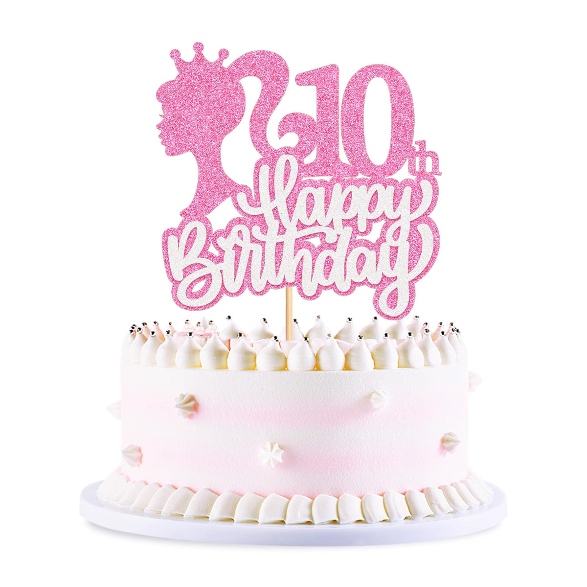 Blumomon 1Pcs Princess Cupcake Toppers Pink Girl Cake Topper Happy 10th Birthday Cake Topper Glitter Happy 10 Cupcake Topper Cheers to Cake Decoration for 10th Birthday Party Decoration Supplies