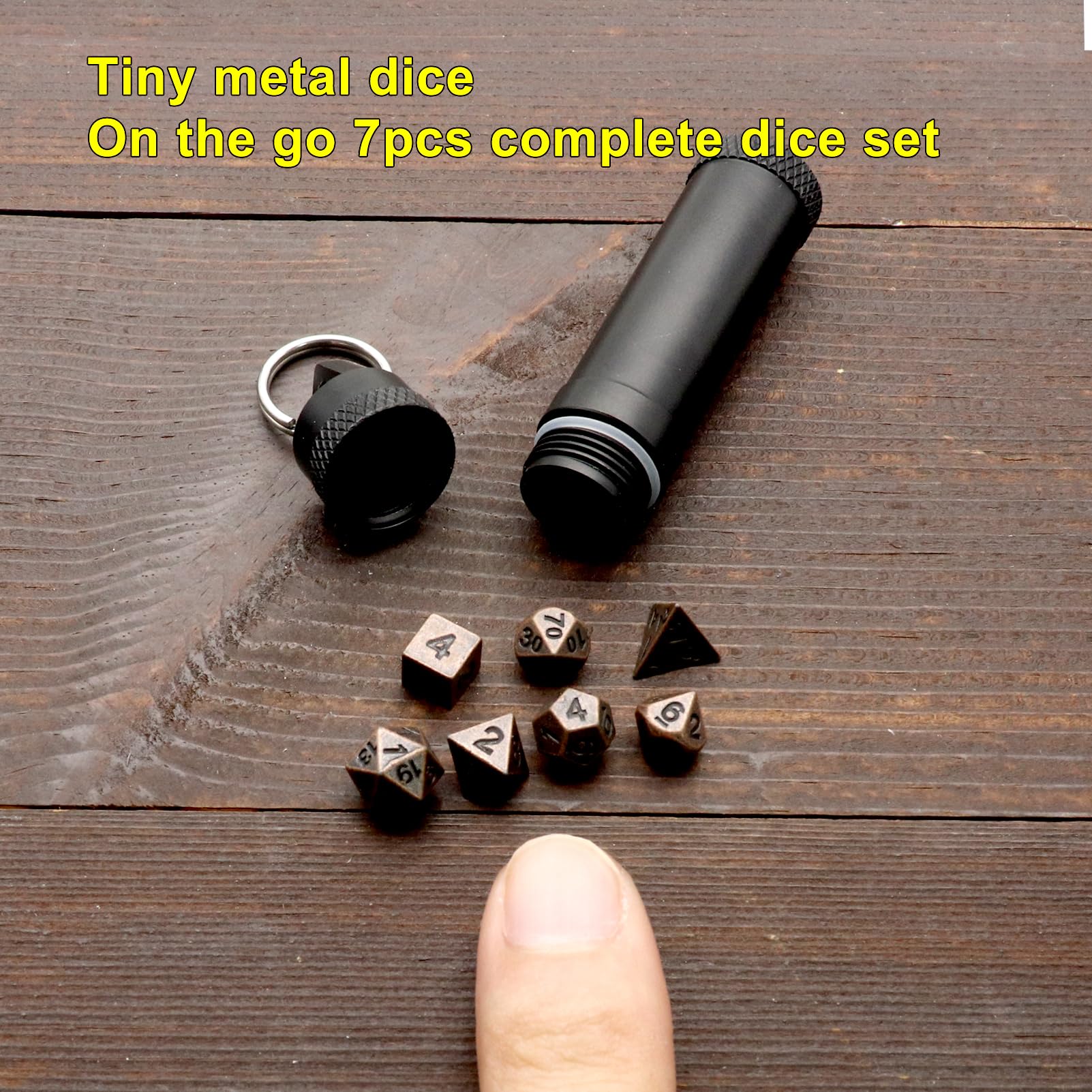 Haxtec Mini Dice Set Tiny Small Metal DND Dice Set with Dice Case Portable Antique Copper Metal Dice Set for Keychain