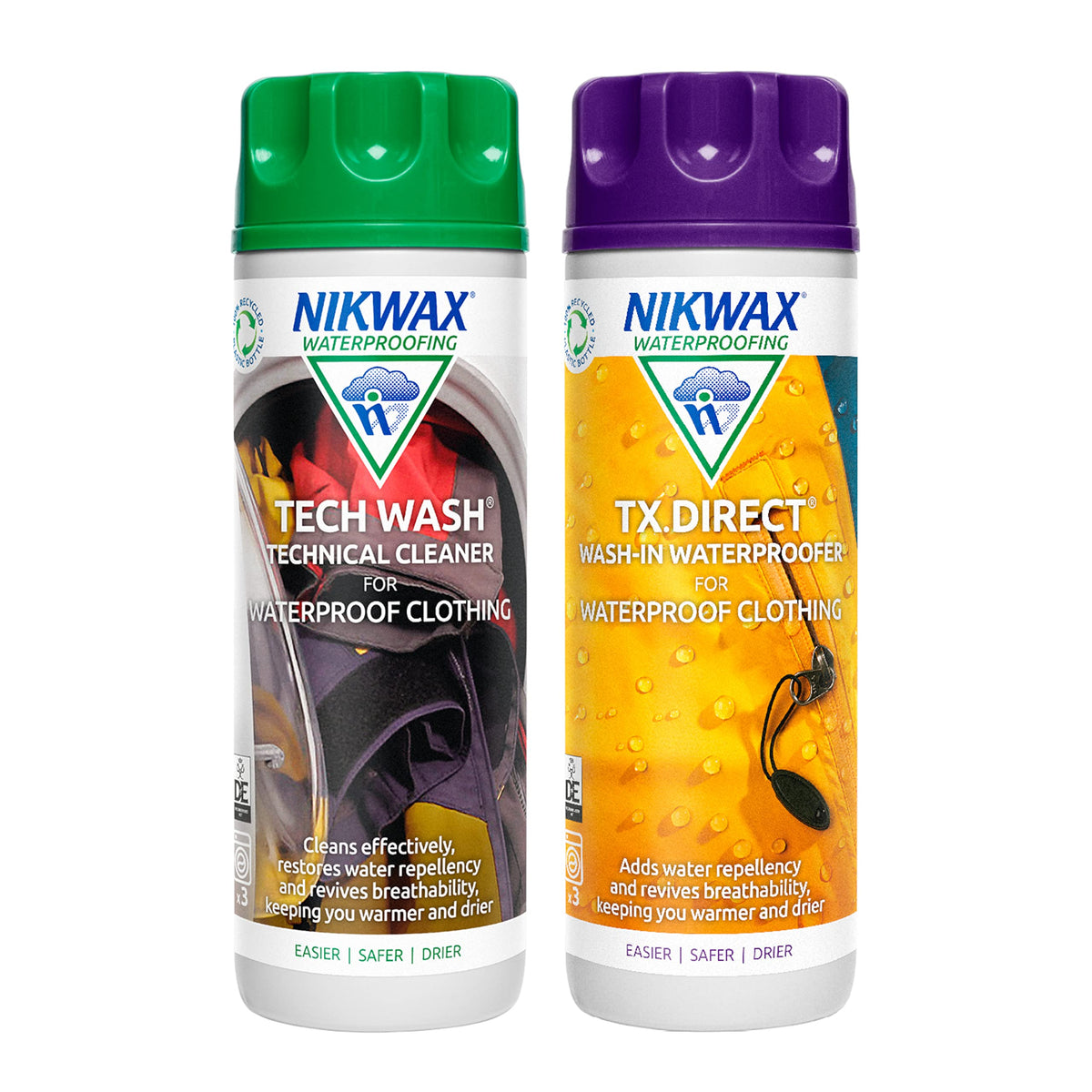 Nikwax TECH WASH and TX DIRECT Twin Pack, Technical Cleaner and Wash-In Waterproofer for Waterproof Clothing, 2x 300ml