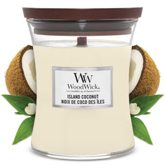 Woodwick Medium Hourglass Scented Candle, Island Coconut, with Crackling Wick, Burn Time: Up to 60 Hours, Island Coconut