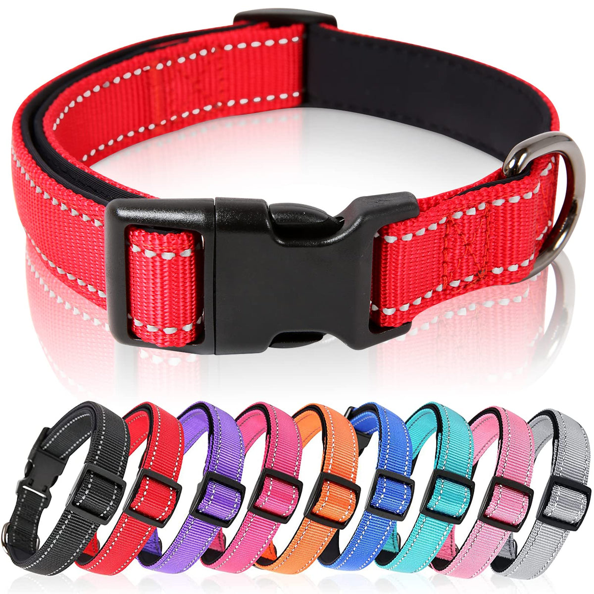 HEELE Dog Collar, Reflective Dog Collar, Soft Neoprene Padded Breathable Nylon Pet Collar Adjustable for Puppy Small Dogs, Red, XS(20-30cm)