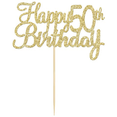 Gyufise 3 Pack Gold Happy 50th Birthday Cake Topper Glitter Happy 50 Cupcake Topper Cheers to 50 Fabulous Cake Decoration for 50th Birthday Party Decoration Supplies