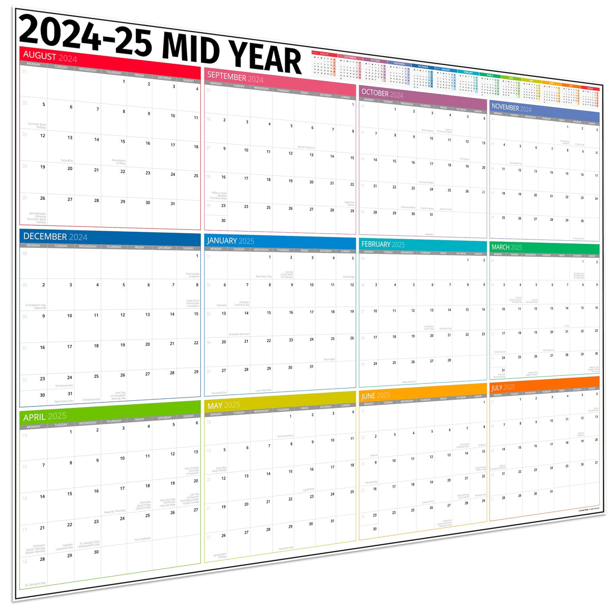 Academic Wall Planner 2024/2025 – Mid Year Wall Planner 2024-2025 - Teacher Planner 2024-2025 - 12 Month Office, University, School, Academic Calendar 2024/25 – Folded Boxes Edition