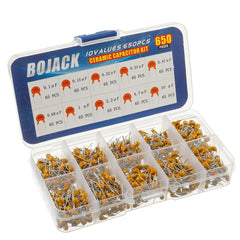 BOJACK 10 Type 650Pcs Ceramic Capacitor Assortment Kit Capacitors from 0.1uf/100 nF to 10 uF in a Box