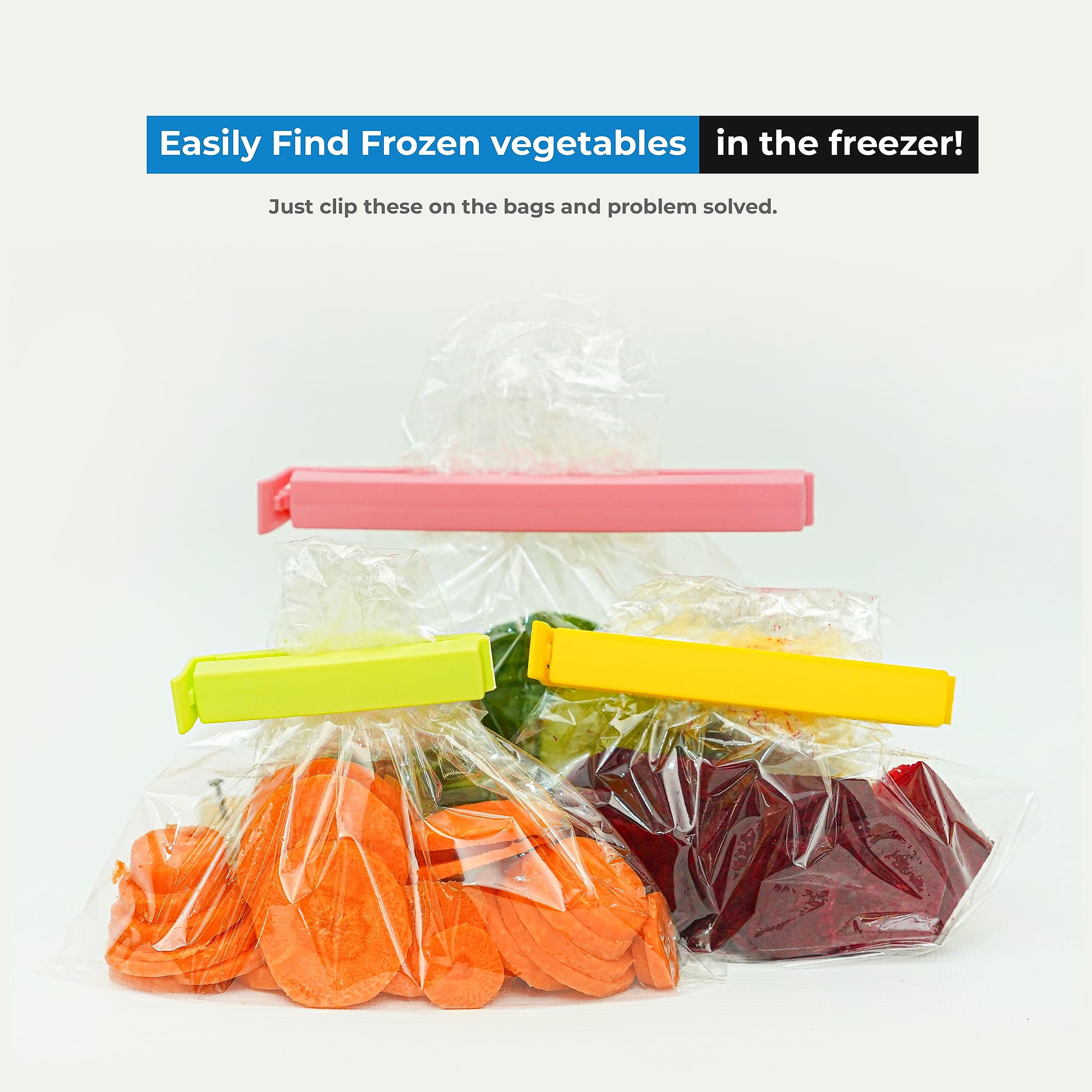 16 Pcs Food Bag Clips for Food Storage in 4 Sizes & 4 Colours - Very Useful for Keeping Food Fresh. Convenient for Food and Sandwich Bags. (Pack of 16)