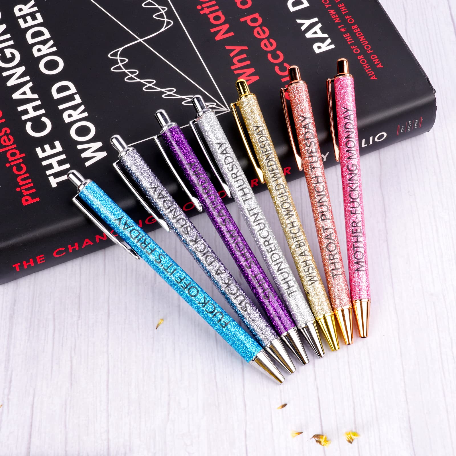 AUAUY Funny Pen Ballpoint Pens, 7 PCS Bling Metal Pens, Click Retractable Ballpoint Pens, 1 mm Black Ink Ballpoint Pens for Adult, Children, School, Office, Home, Drawing