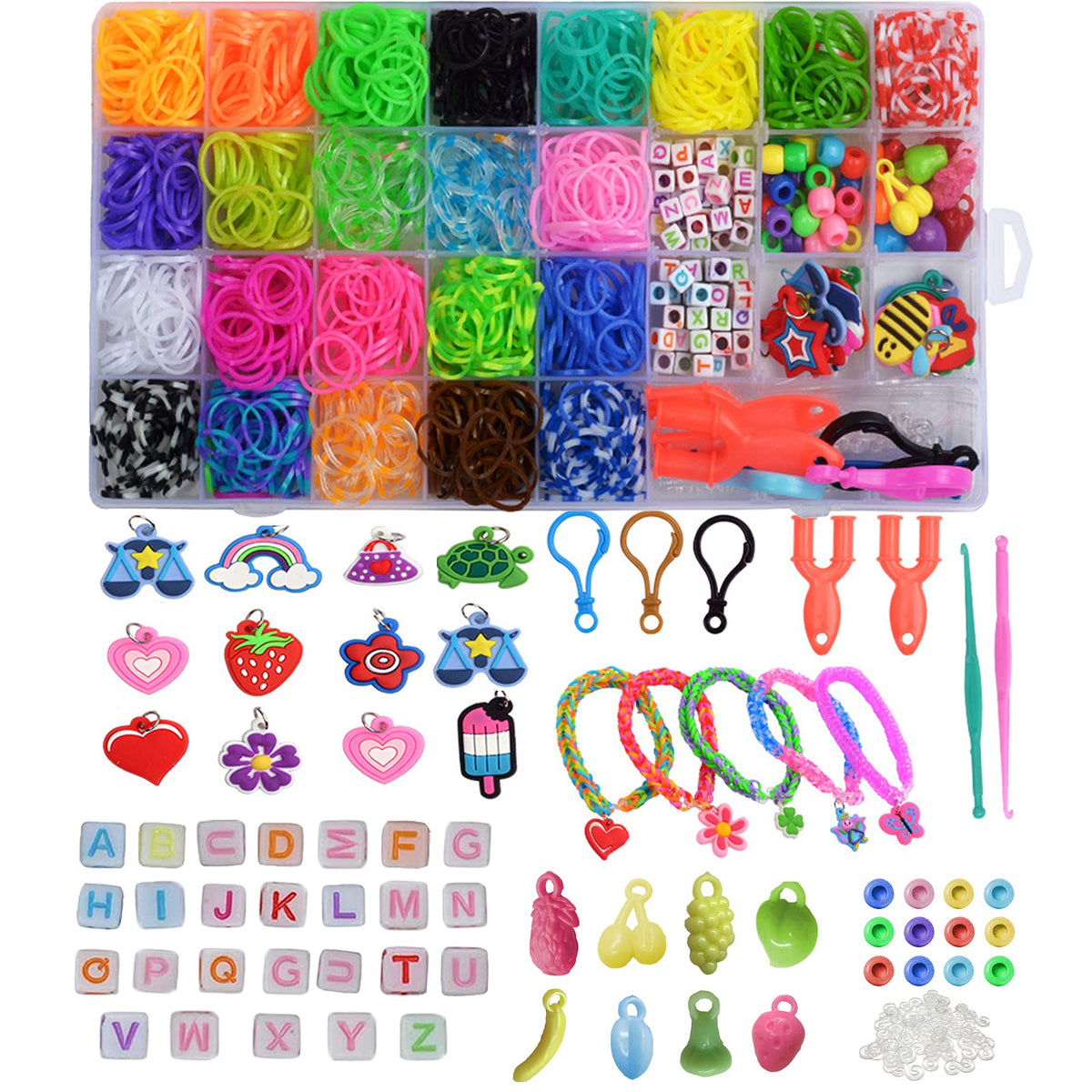 Creative Twist Bands Kit, 1700and Rubber Bands with 32 Colours, Accessories with Rubber Bracelet Making Set for Party X-mas Birthday Gift Kids