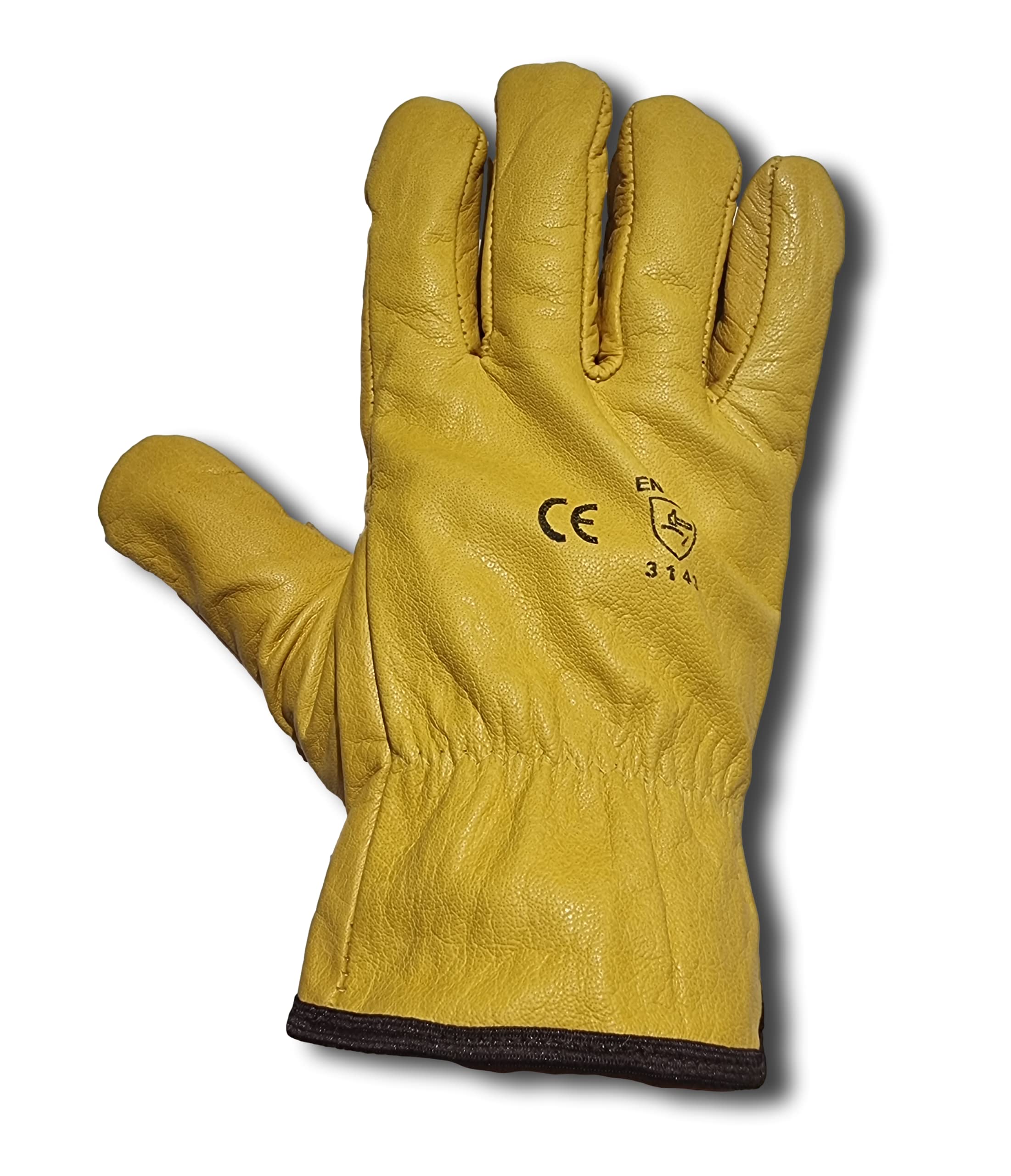 Premium Fleece Lined Yellow Leather Winter Thermal Cold Work Gloves PPE HGV Lorry, Gardening, Builders One Pair (Medium M 8)