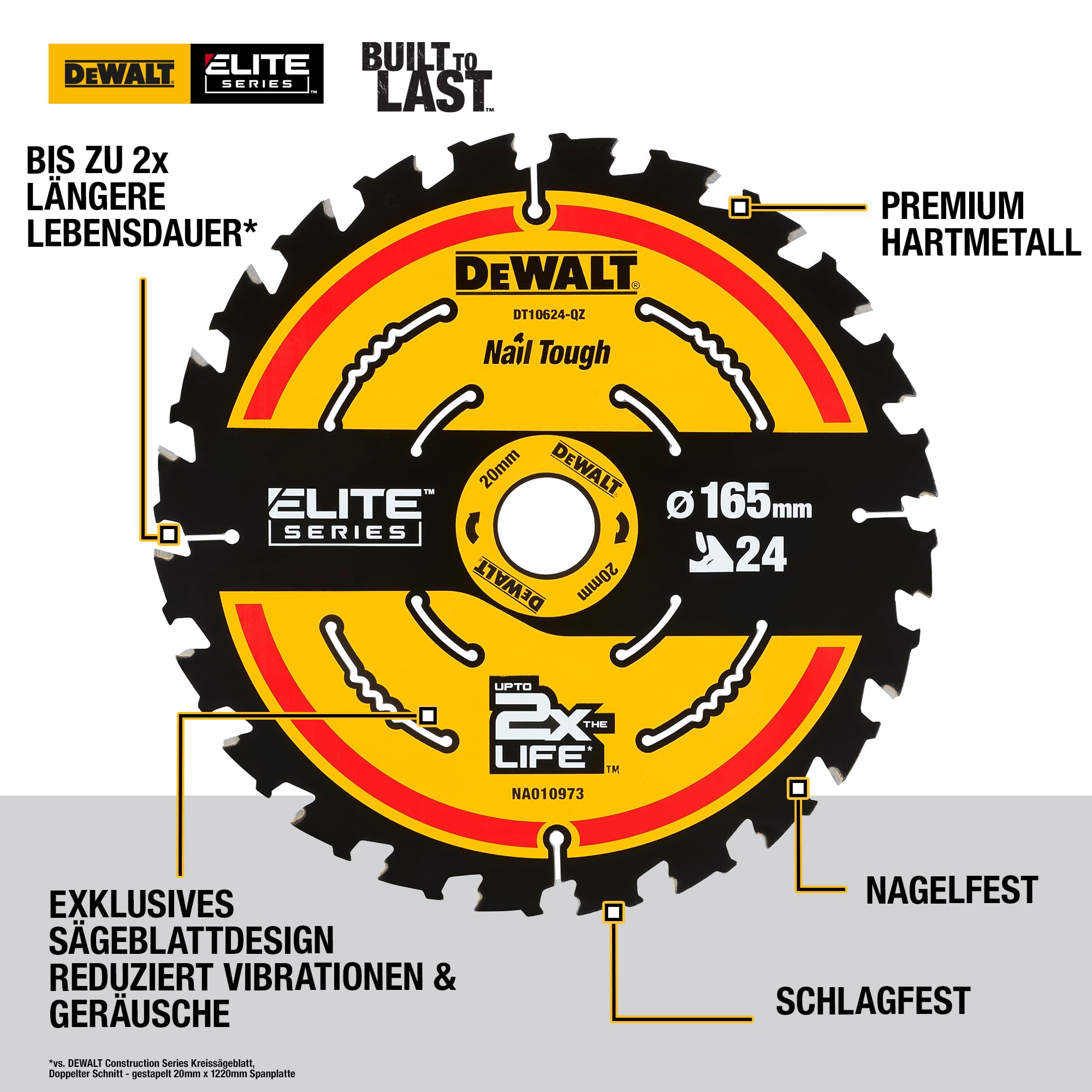 DEWALT DT10624-QZ Premium Circular Saw Blade ELITE SERIES - 165 mm x 20 mm 24T