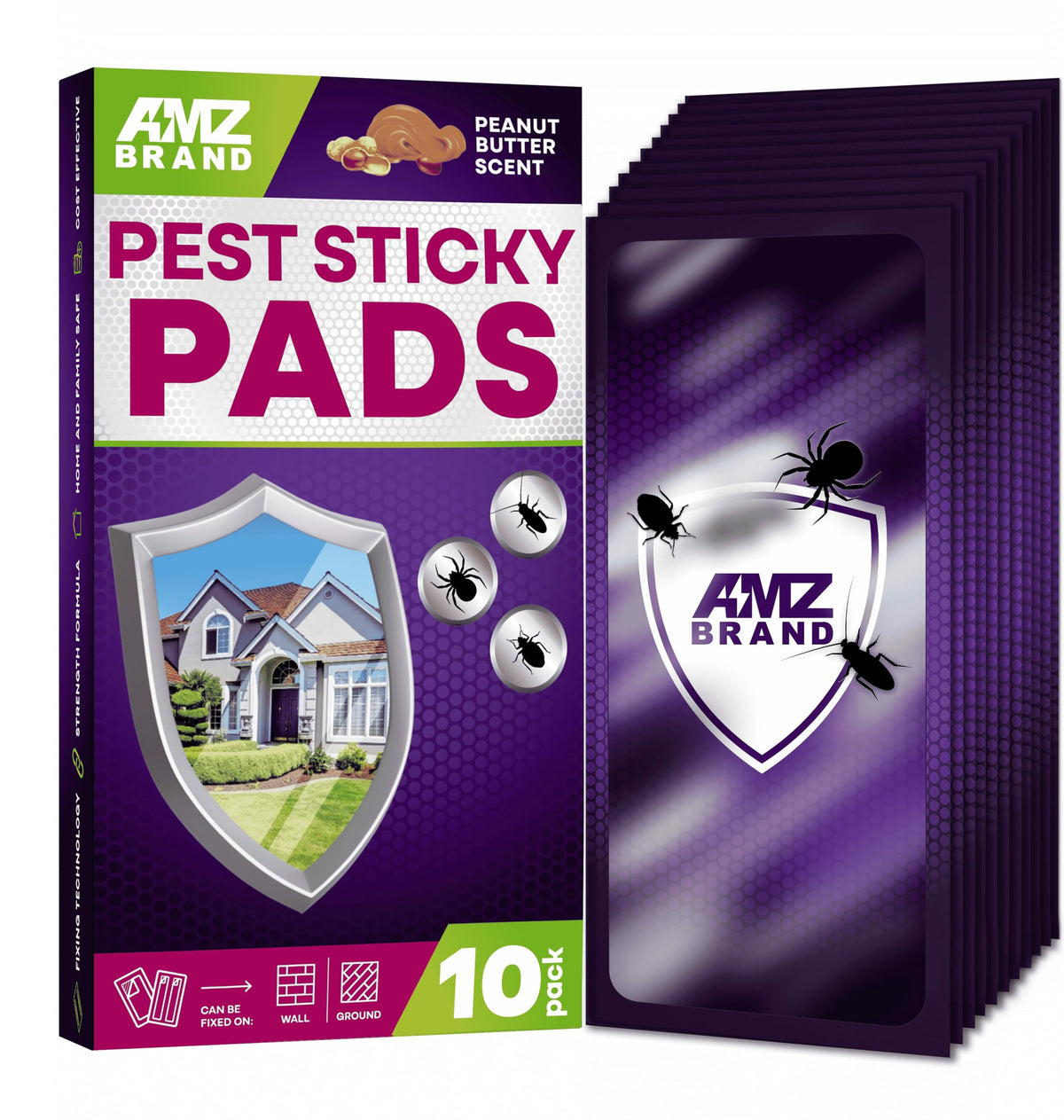 AMZ BRAND Pest Sticky Pads - 10 Pack - Peanut Butter Scented, Extra Strong Traps, Pest Control Traps for Indoor and Outdoor Use