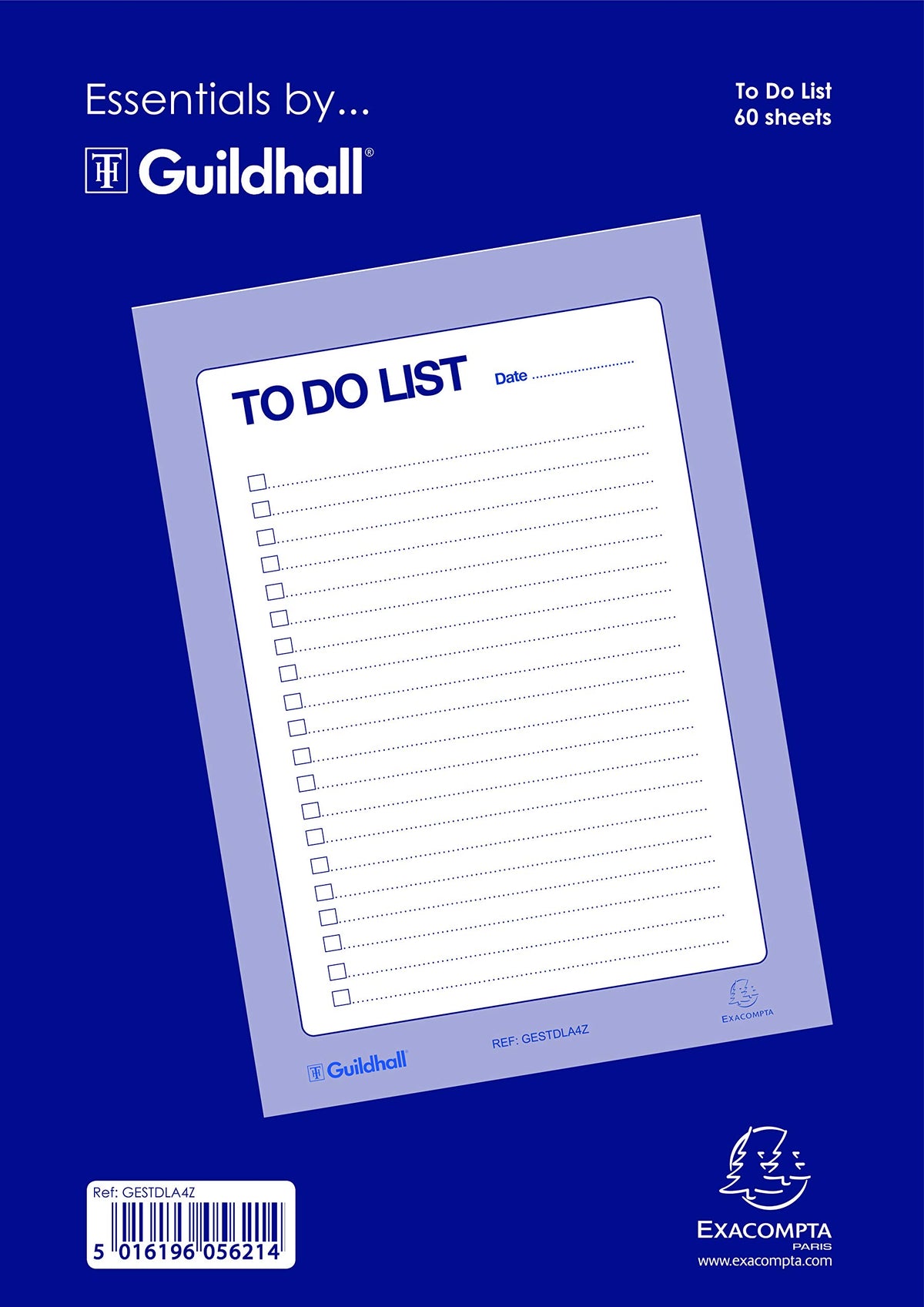 Exacompta - Ref GESTDLA4Z - Guildhall - Essentials To Do List Pad, A4, 60 Sheets, Pre-Ruled for Dates, Tick Boxes & Lines, Glue Bound Head for Easy Removal - Blue/White