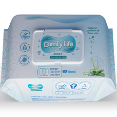 Comfy Life Premium Full Body Cleansing Wet Wipes For Adults - Large Luxury Fresh-feel Rinse-free Fragrance-free Bed Bath Intimate-care Soft Sheets (1 Pack (80 Wipes))