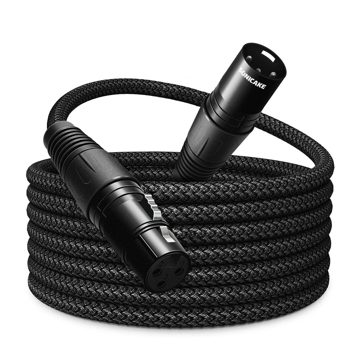 SONICAKE XLR Microphone Cable 3m/10ft Male to Female 3 Pin Nylon Braided XLR to 3.5mm Jack for Studio Recording and Live Production Black