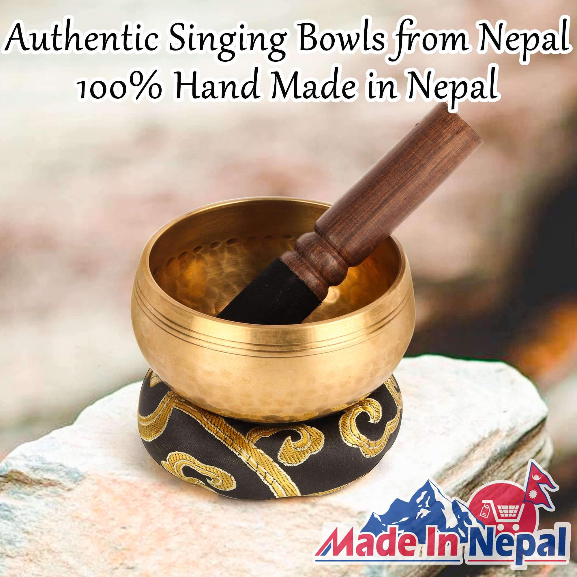 Tibetan Singing Bowls Set-100% Hand-hammered in Nepal Sound Bowl for Meditation, Yoga, Chakra, Meditation Accessories, Unique Gifts for Women, Men (8 cm) (8 x 5 cm)