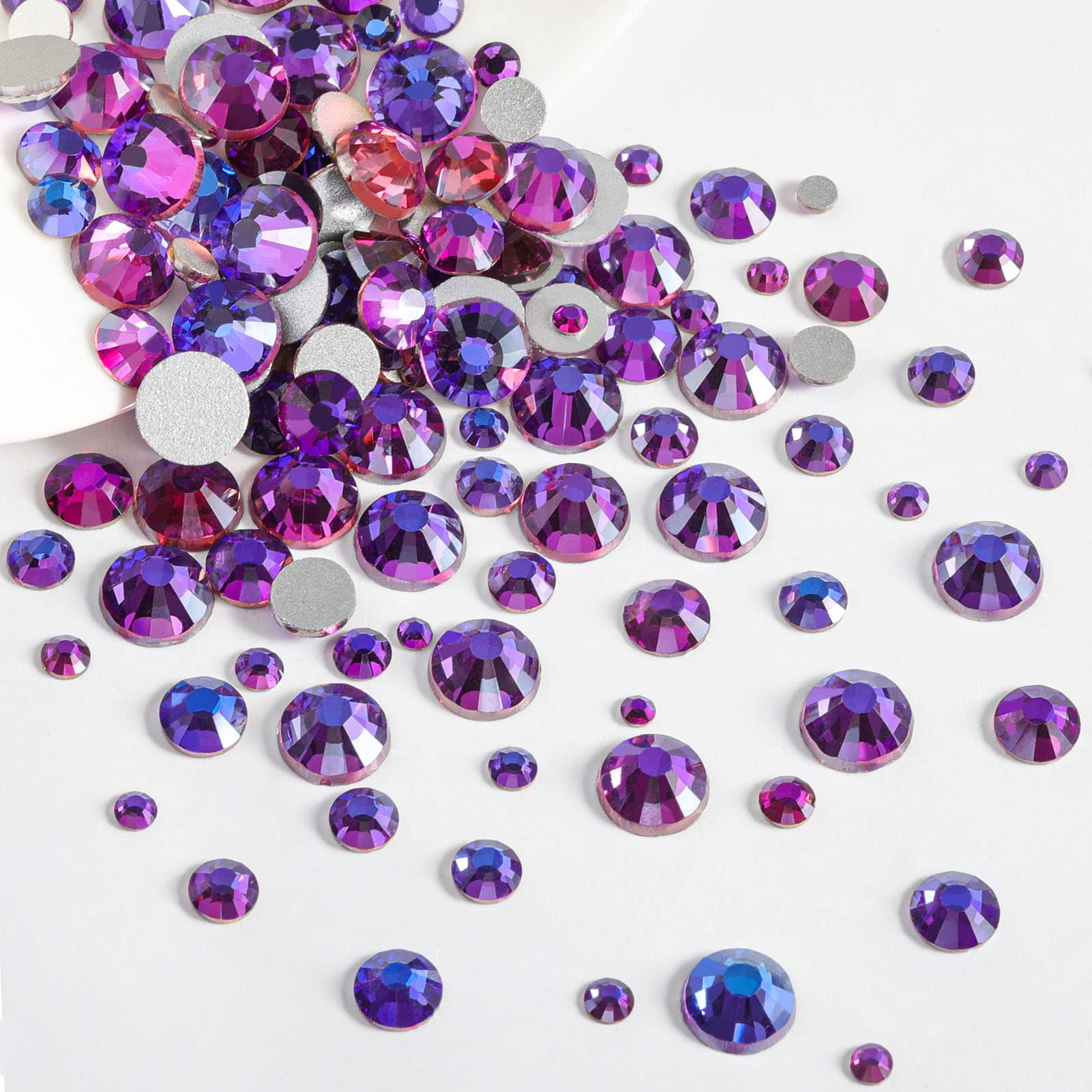 Beadsland Rhinestones for Makeup,8 Sizes 2500pcs Purple Flatback Rhinestones Eye Gems for Nails Crafts with Tweezers and Wax Pencil,Purple Velvet,SS4-SS30