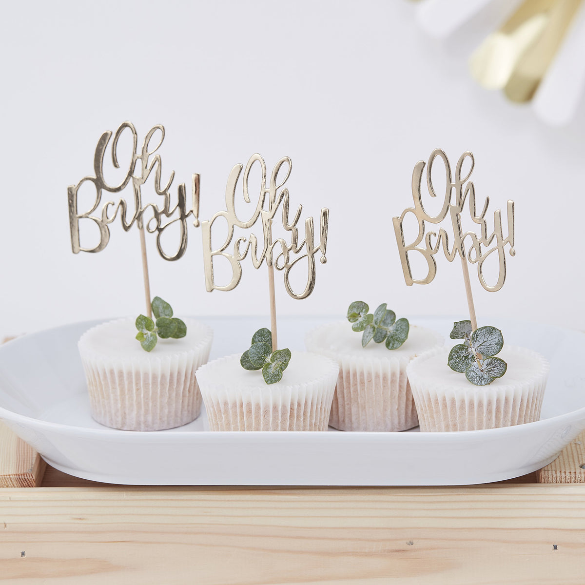 Ginger Ray Gold Foiled Oh Baby Shower Cup Cake Toppers 12 Pack