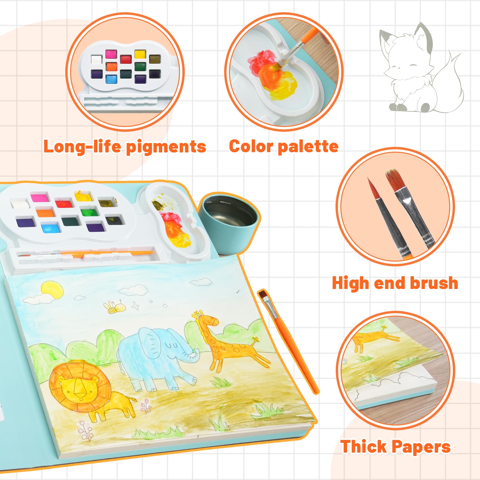 YPLUS Watercolour Paint Set, Mess Free Water Colouring Books for Children Age 2and, Magic Painting Books with Water, Craft Kits for Kids