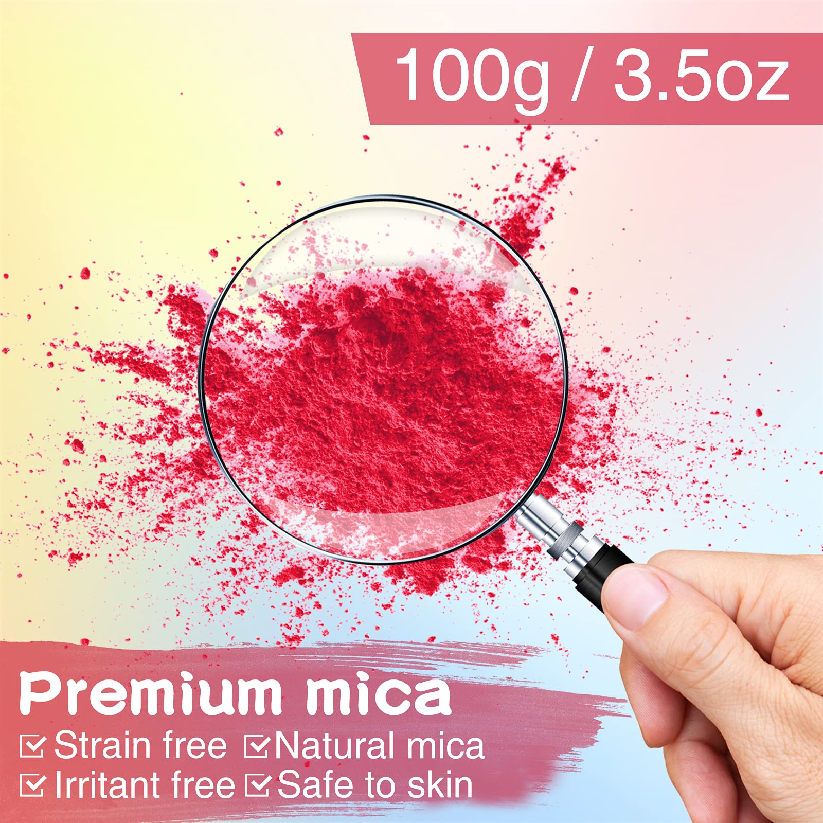 OWLKELA 100g (3.5 oz) Glitter Mica Powder - Pigment Cosmetic Epoxy Resin Dye for Soap/Candle Making, Epoxy Resin Art, Acrylic Nail Paint, Bath Bombs, Fine Arts, Lip Gloss - 10 Color Available - Red