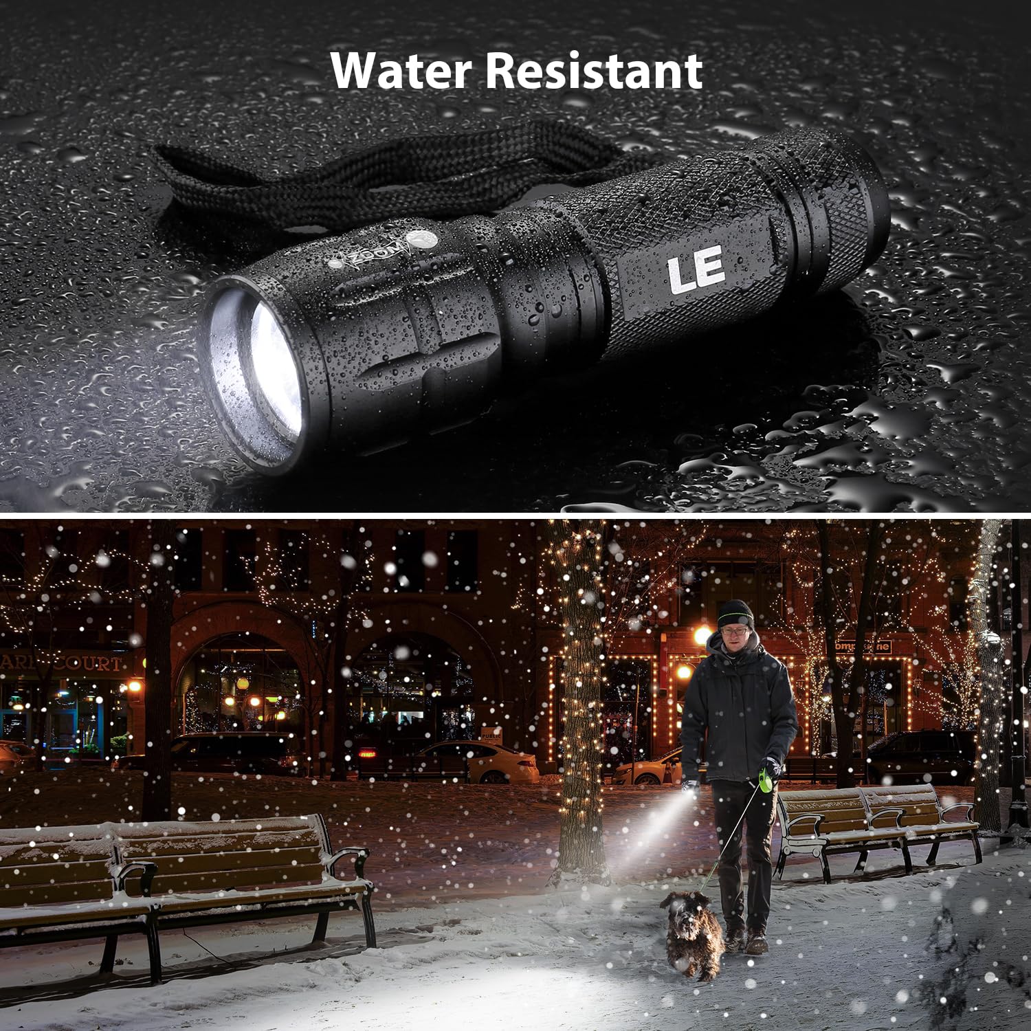 LE LED Torch Battery Powered, LE1000 Super Bright Hand Flashlight, Adjustable Focus, Water Resistant, Lightweight, for Power Cut, Camping, Dog Walking,Easy to Use Small Torch for Elderly Kids Men