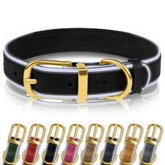 OOPSDOGGY Reflective Geniune Leather Dog Collar Soft Padded Collars for Small Medium Large Breed Dogs Puppy, 4 Sizes, 8 Colors (Black, 12 inches-15 inches)