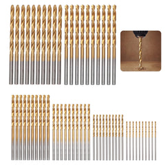 60 Pcs Premium Bearing Steel Drill Bit Set,135 Degree Quickly Penetrates Drill Bits with Polishing for Wood,Plastic,Soft metal,Steel,Aluminum Alloy(Gold&Silver)