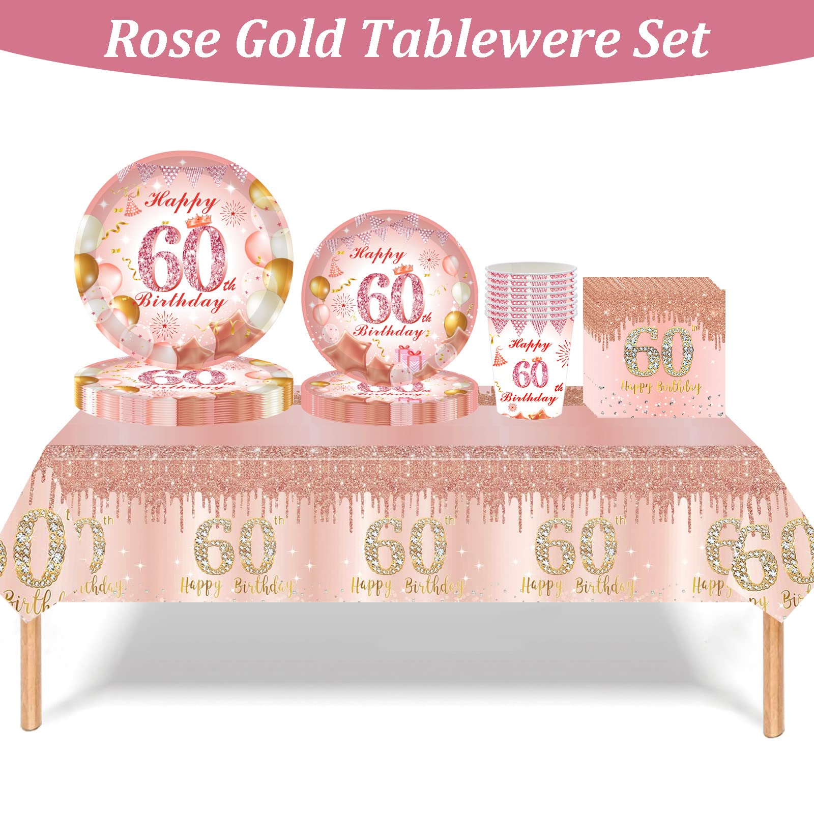 137*274cm Large 60th Rose Gold Table Cloth,60th Birthday Decorations for Her,Rose Gold 60th Birthday Party Plastic Disposable Table Cloth Tablecover for Her Birthday Gifts,60th Birthday Party Supplies