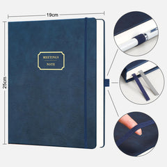 EMSHOI Meeting Notebook A4 Project Organiser - 240 Pages Hardback Notepad with Sticky Notes,100gsm Paper, Pen Loop, Inner Pocket, Leather Journal for Women Men Work Business, 21.5 x 29cm - Blue