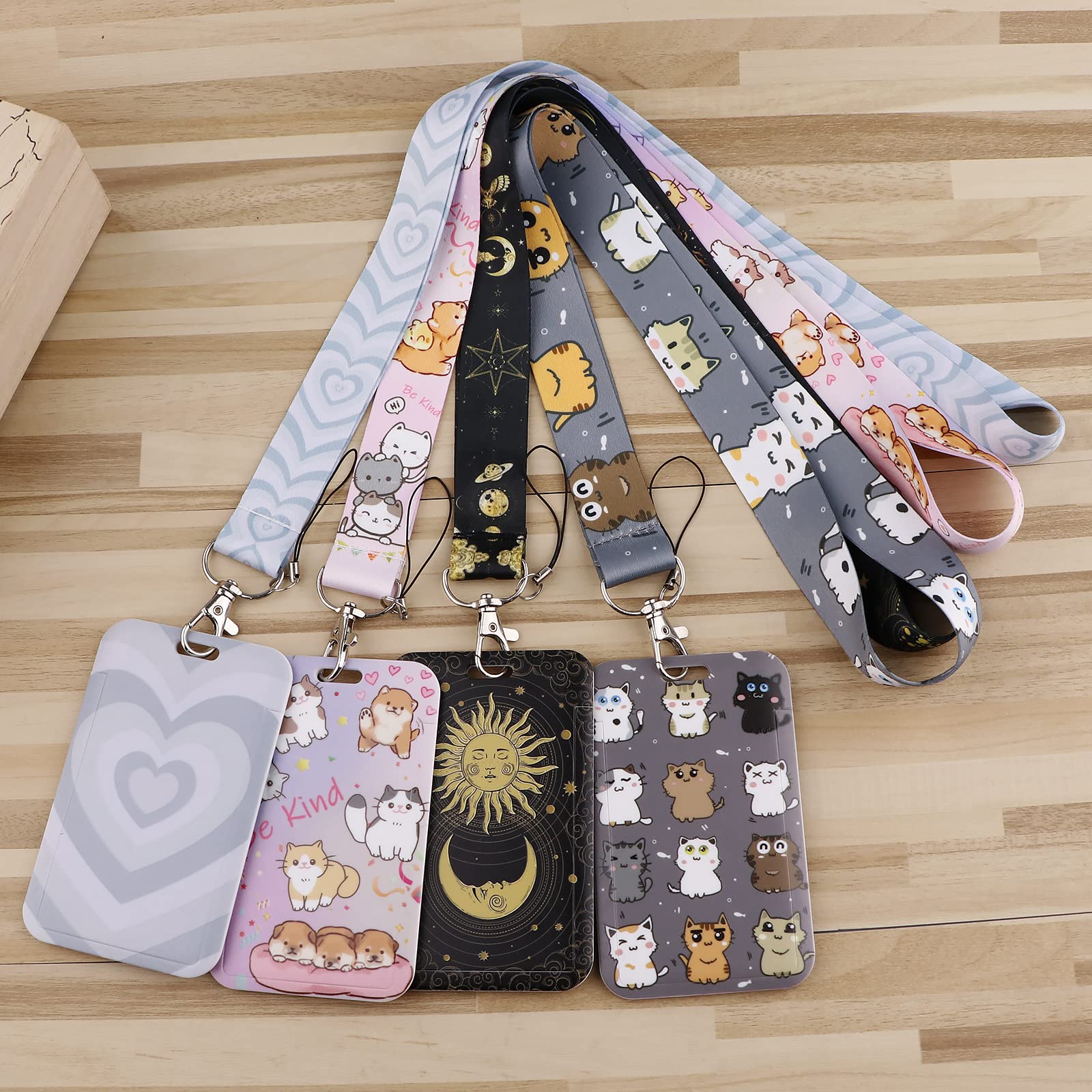 Juanooo Cute Preppy Cat Lanyard with ID Card Holder Kawaii Aesthetic Key Lanyard for Women Girls