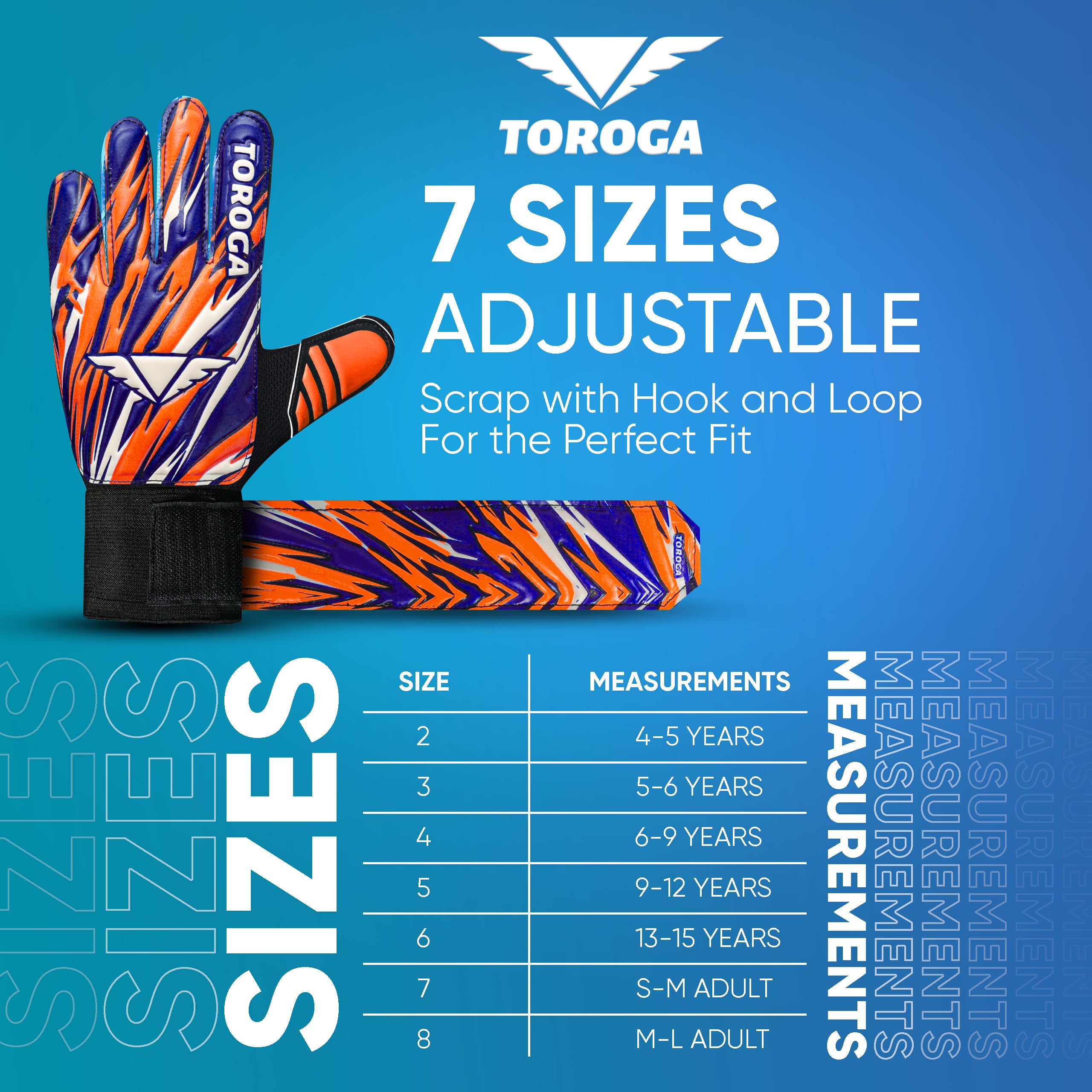 TOROGA Football Goalkeeper Gloves For Boys kids Children Youth Soccer Goalie Glove with Super Grip Palms (Orange, 5)