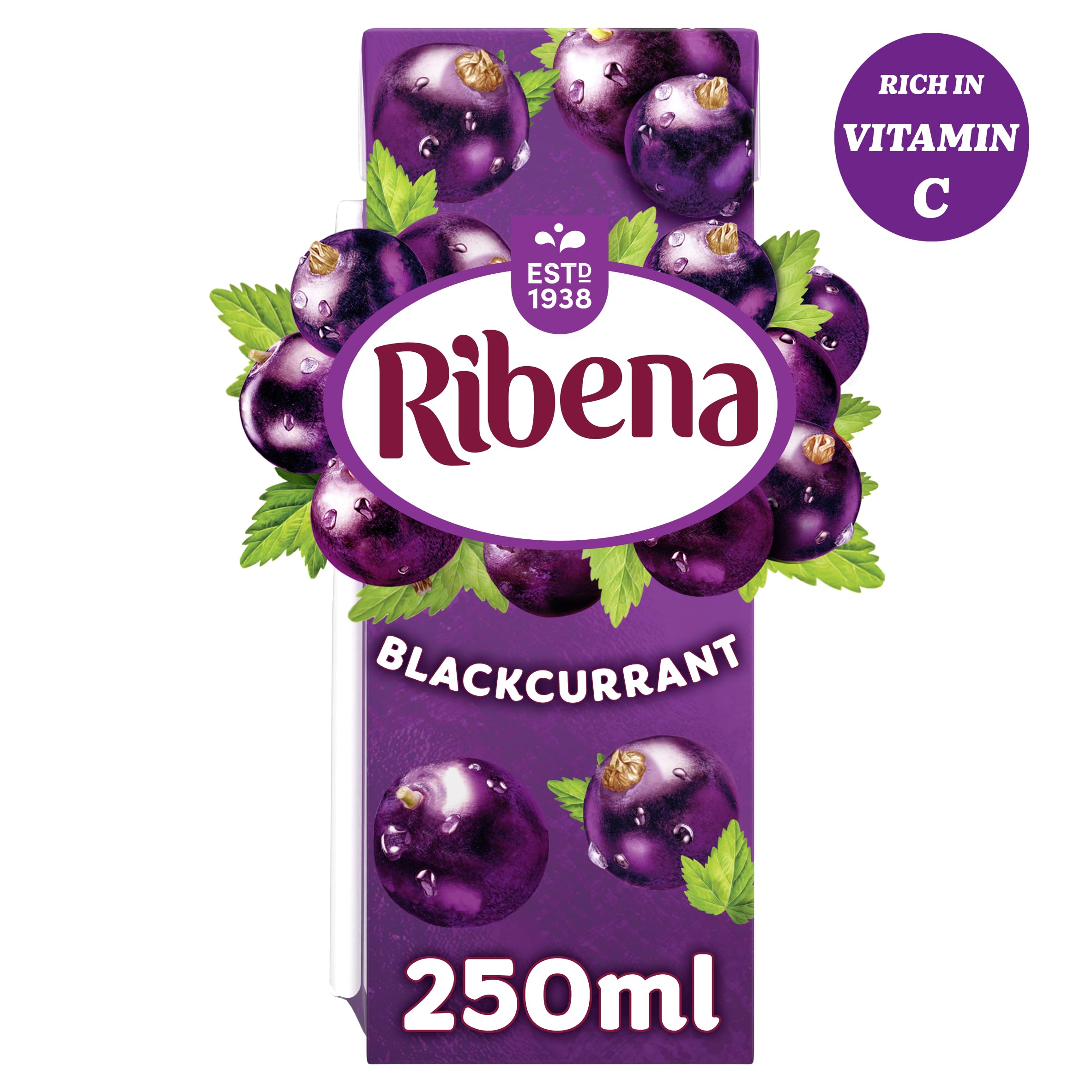 Ribena Blackcurrant Juice Drink Cartons - Multipack 6x250ml; Real Fruit; Rich In Vitamin C; No Artificial Colours or flavours ; Perfect For On The Go