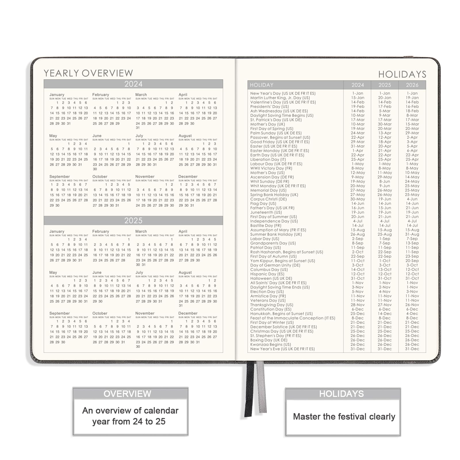 Diary 2024 - Diary 2024 A5 Week to View from January 2024 to December 2024, 14.6 X 21 cm, A5 Premium Thicker Paper with Pen Holder, Inner Pocket and 40 Notes Pages